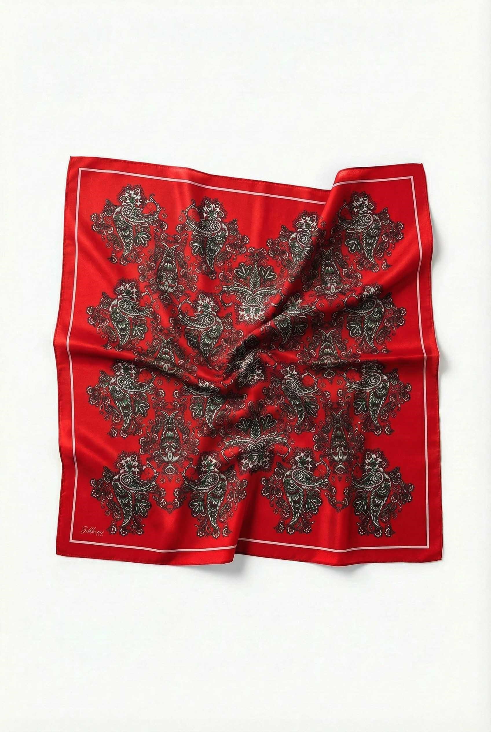 Viskon Velora Eşarp Dört Mevsim Barok Floral Desen Bayrak Kırmızısı 90X90