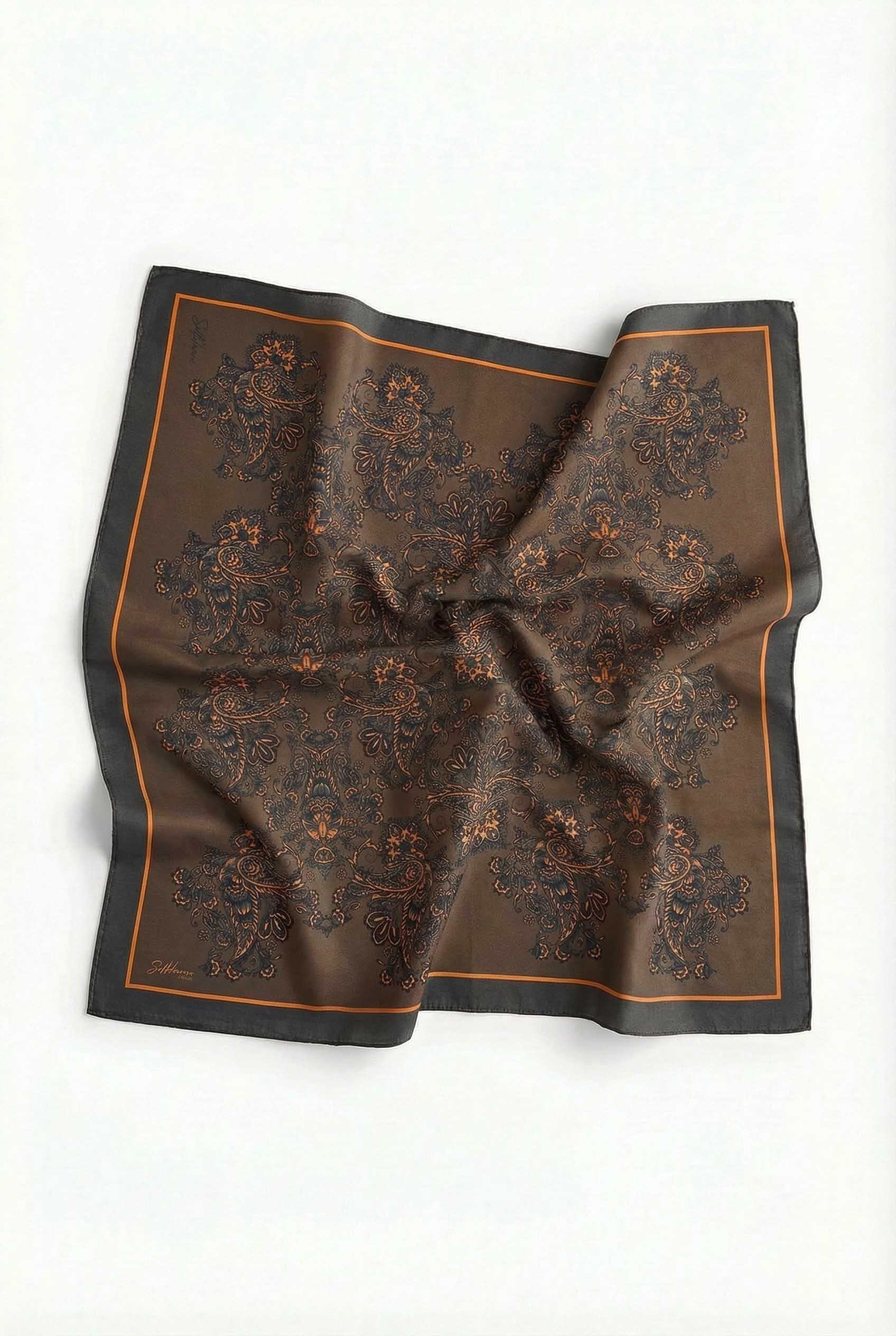 Viskon Velora Eşarp Dört Mevsim Barok Floral Desen Dumanlı Gri 90X90