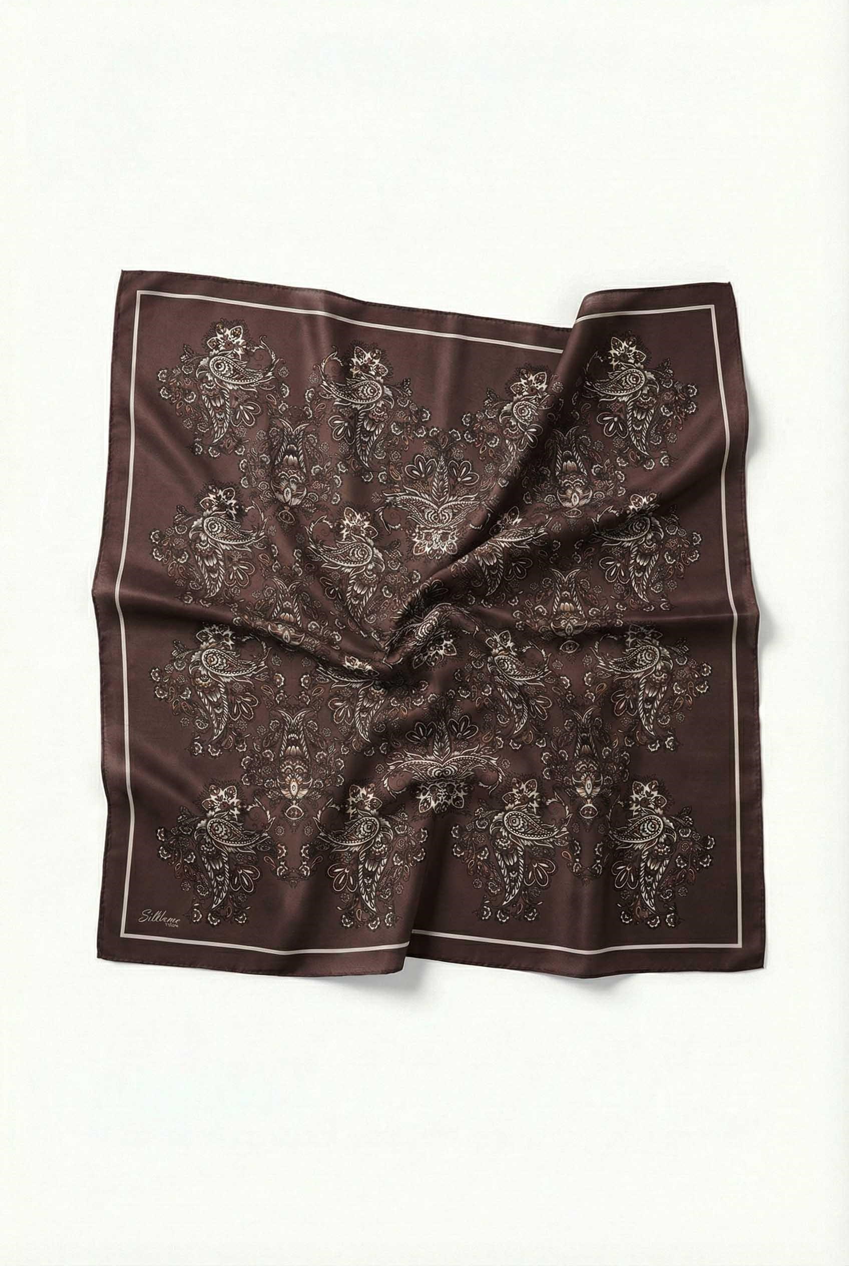 Viskon Velora Eşarp Dört Mevsim Barok Floral Desen Kahve Bordo 90X90