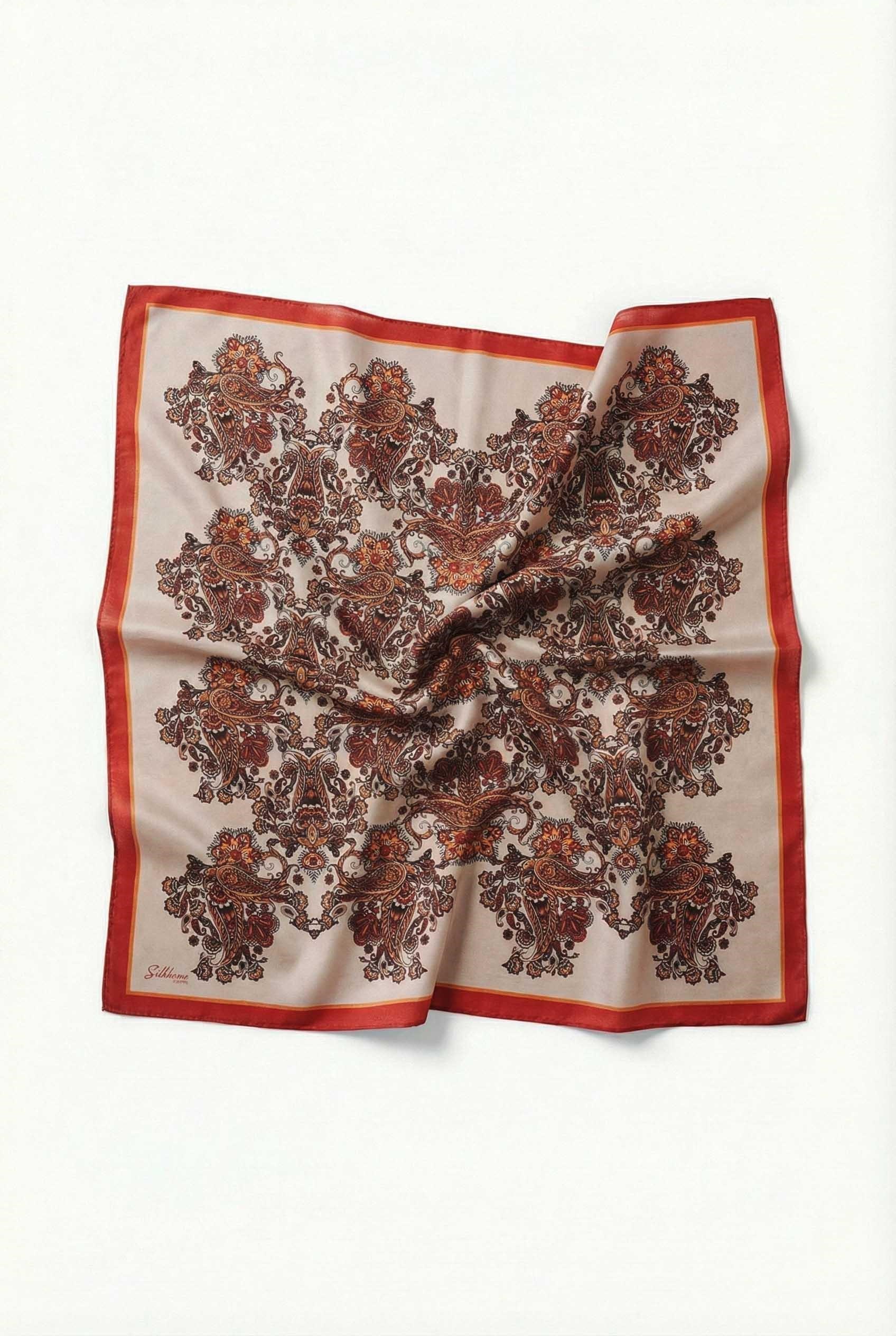 Viskon Velora Eşarp Dört Mevsim Barok Floral Desen Şeftali 90X90