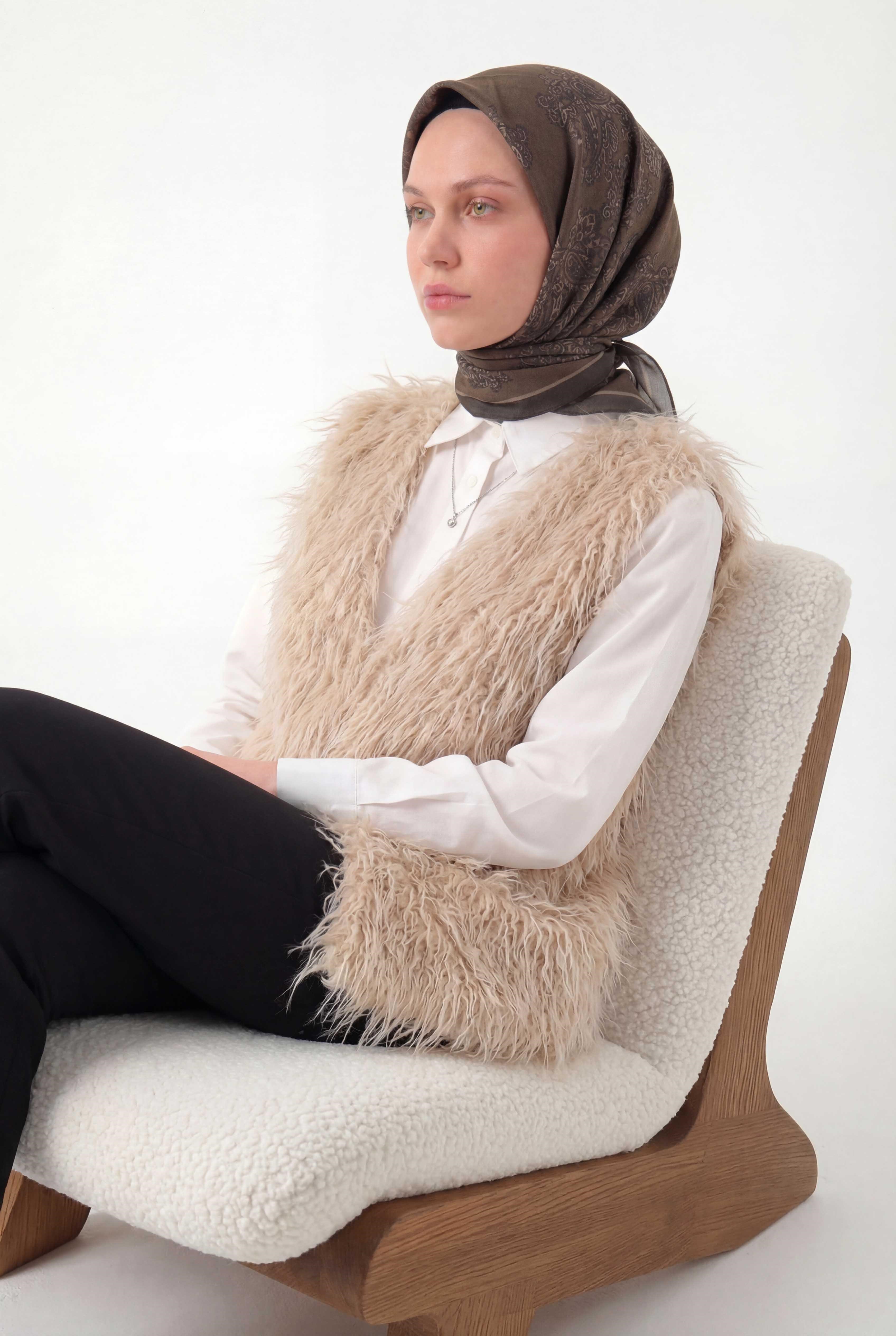 Viskon Velora Eşarp Dört Mevsim Barok Floral Desen Kahverengi 90X90