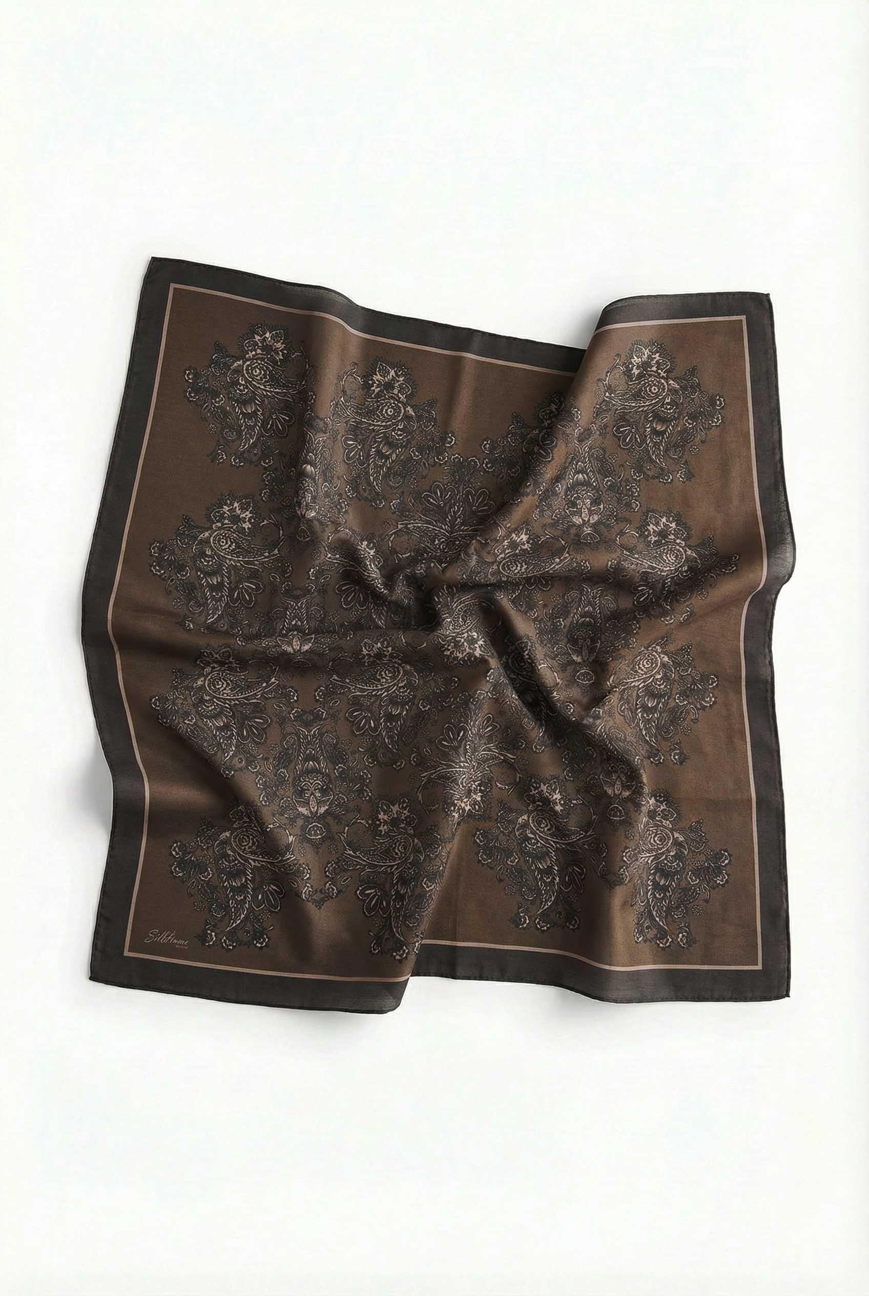 Viskon Velora Eşarp Dört Mevsim Barok Floral Desen Kahverengi 90X90