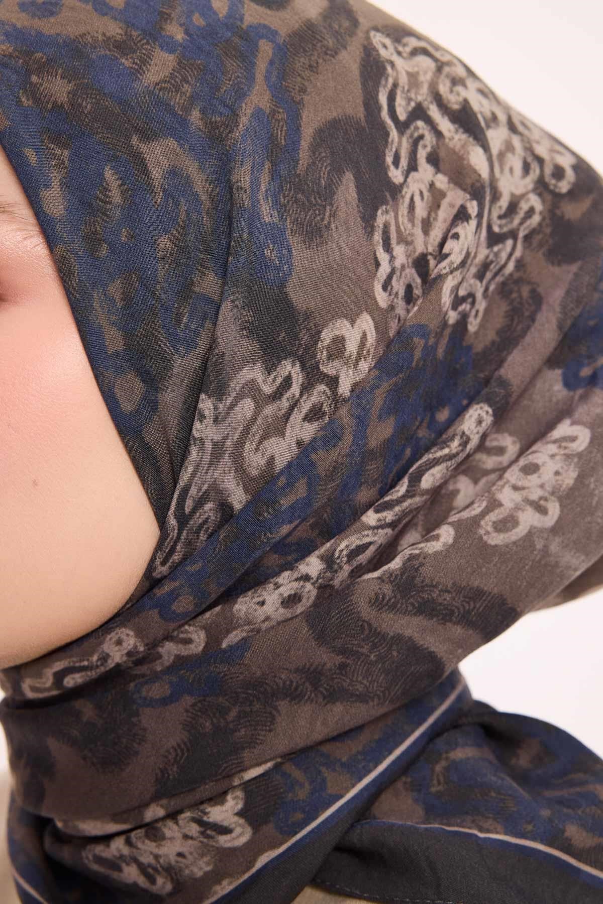 Viskon Velora Eşarp Dört Mevsim Dalga İzi Desen Soluk Siyah 90X90