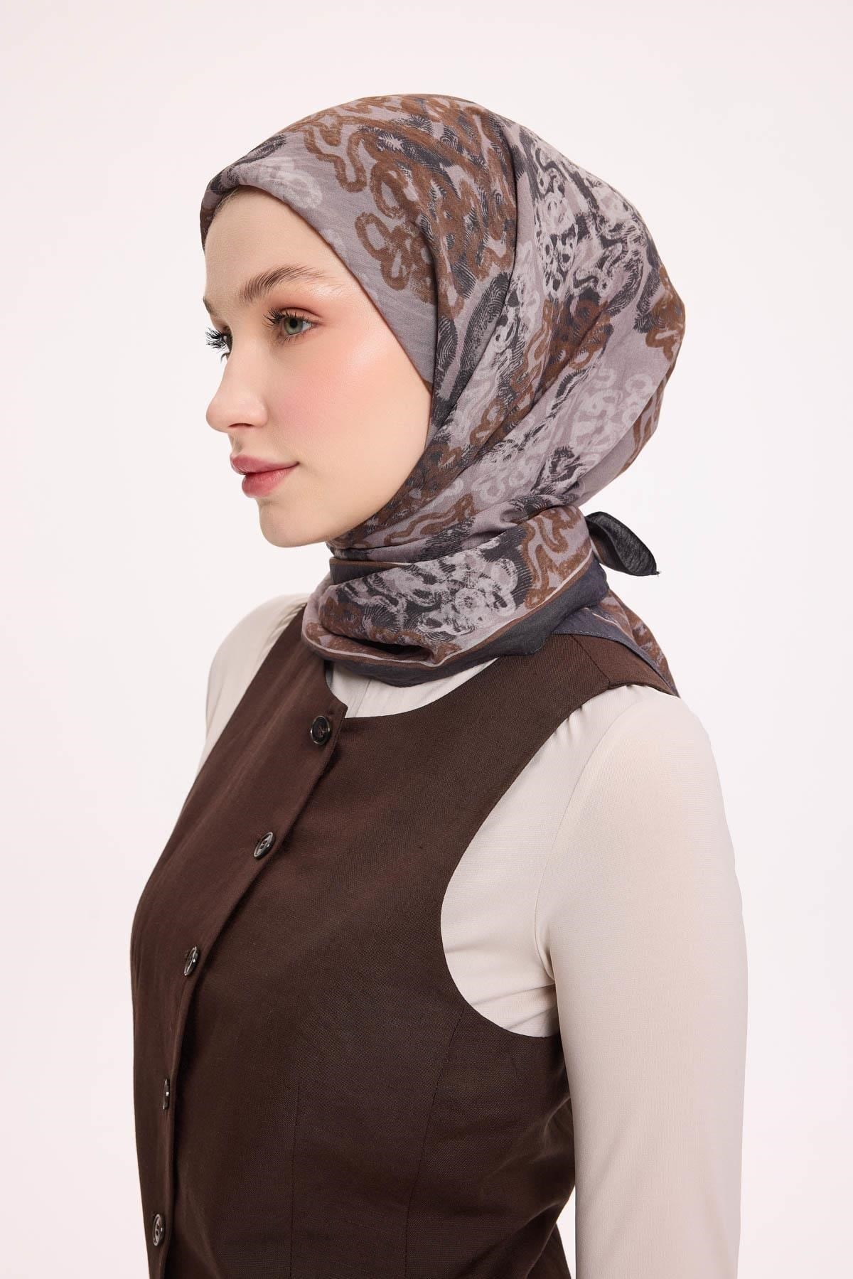 Viskon Velora Eşarp Dört Mevsim Dalga İzi Desen Koyu Antrasit 90X90