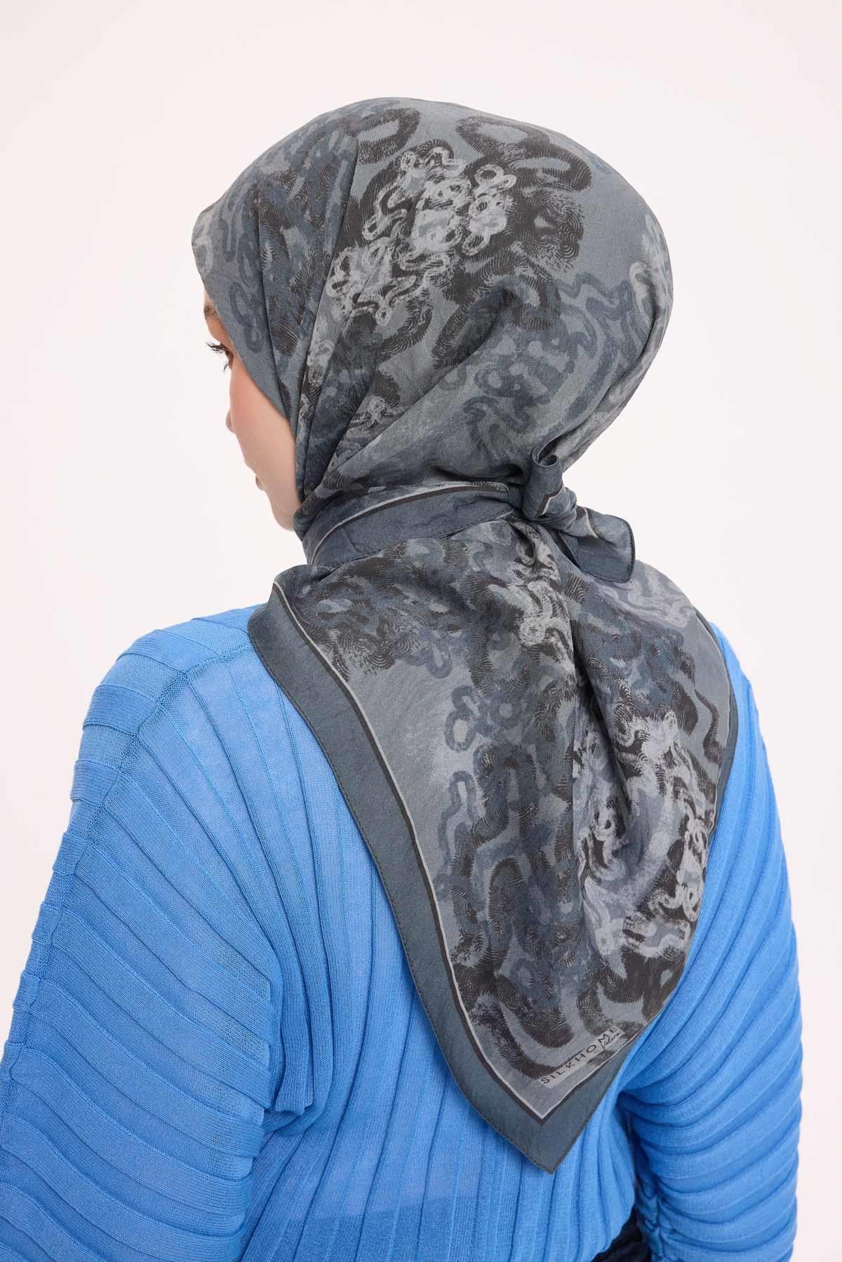Viskon Velora Eşarp Dört Mevsim Dalga İzi Desen Patina Yeşili 90X90