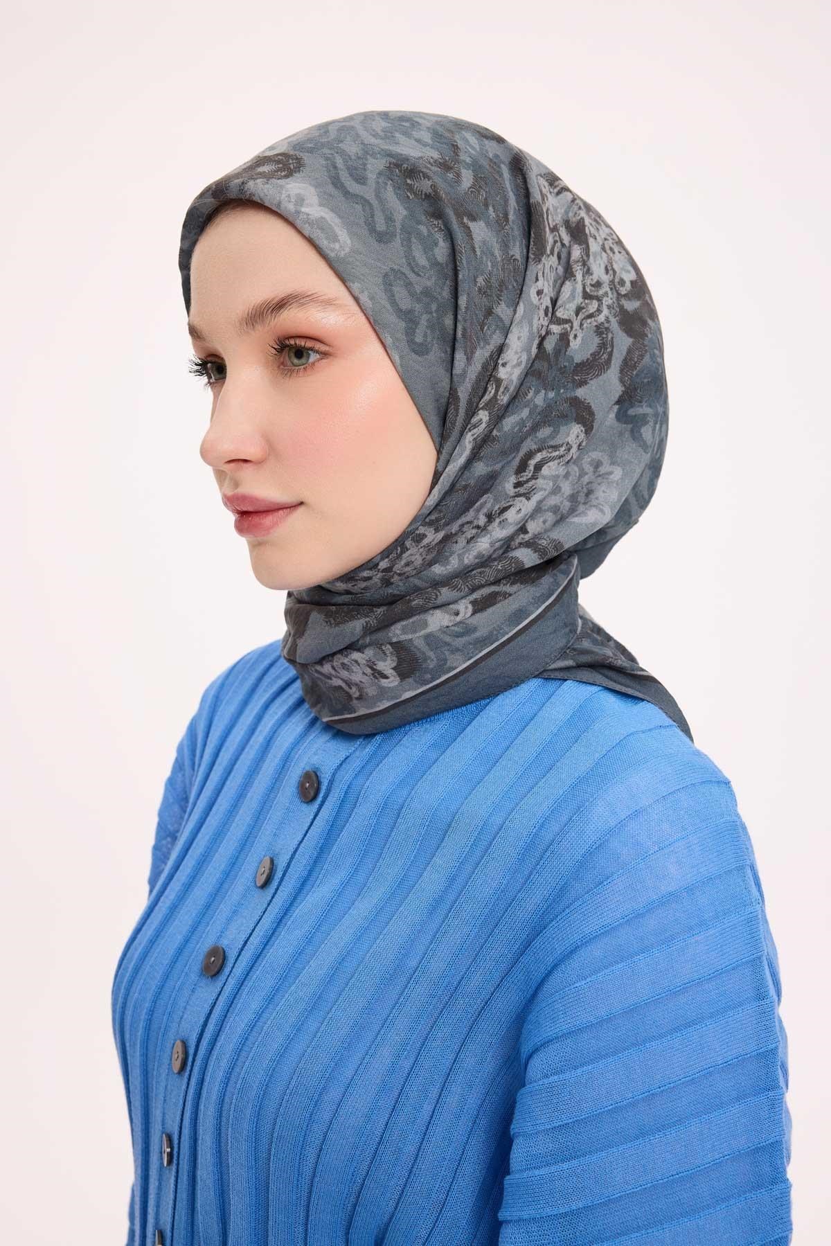 Viskon Velora Eşarp Dört Mevsim Dalga İzi Desen Patina Yeşili 90X90