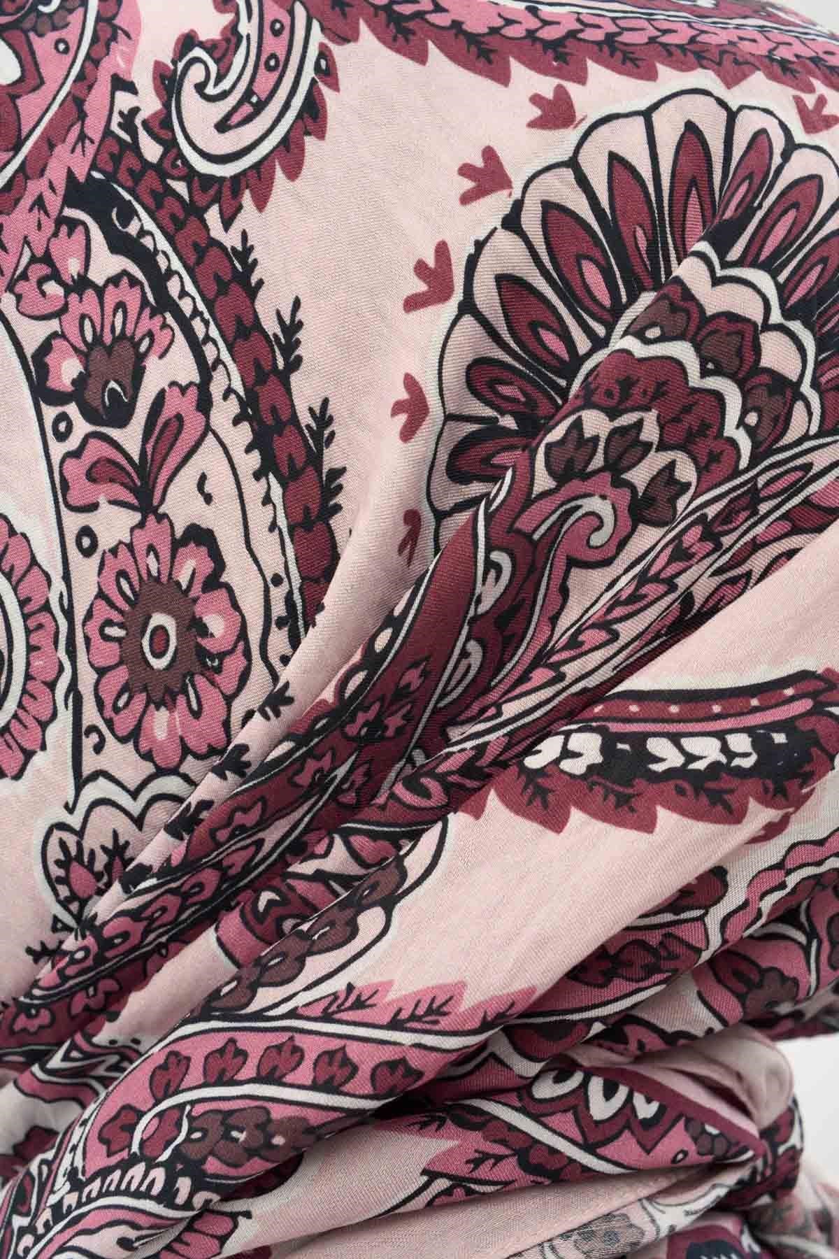 Viskon Velora Eşarp Dört Mevsim Etro Desen Toz Pembe 90X90