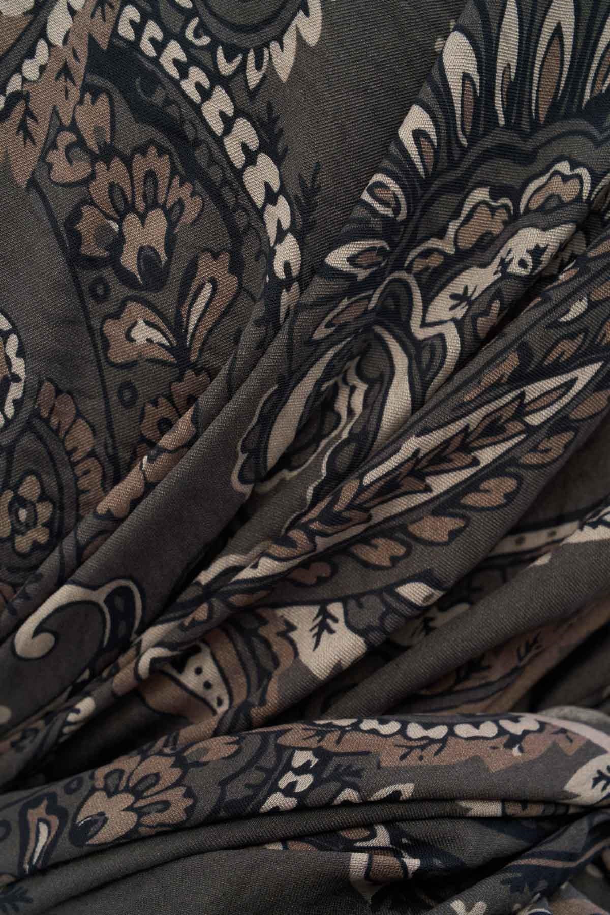 Viskon Velora Eşarp Dört Mevsim Etro Desen Gri Koyu 90X90