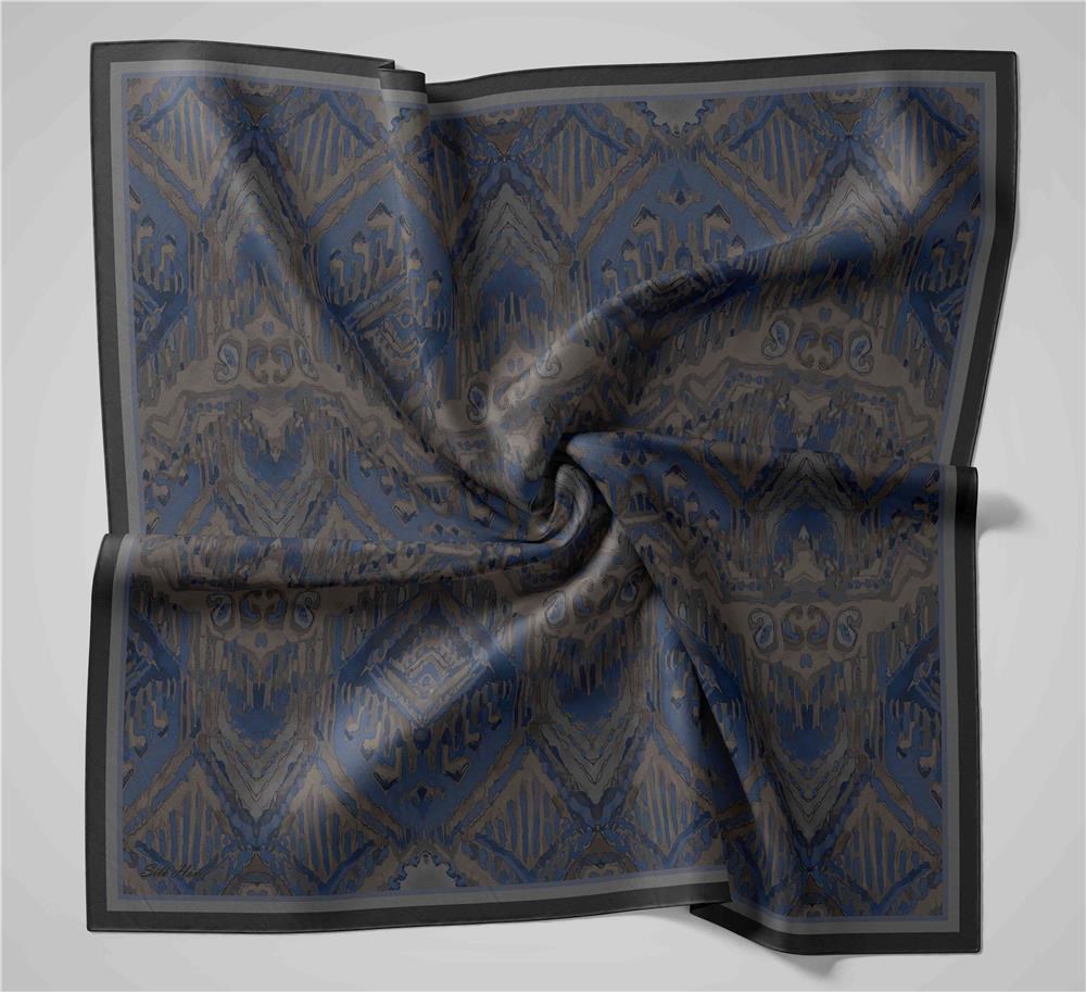 Viskon Velora Eşarp Dört Mevsim Karma Desen Koyu Indigo 90x90
