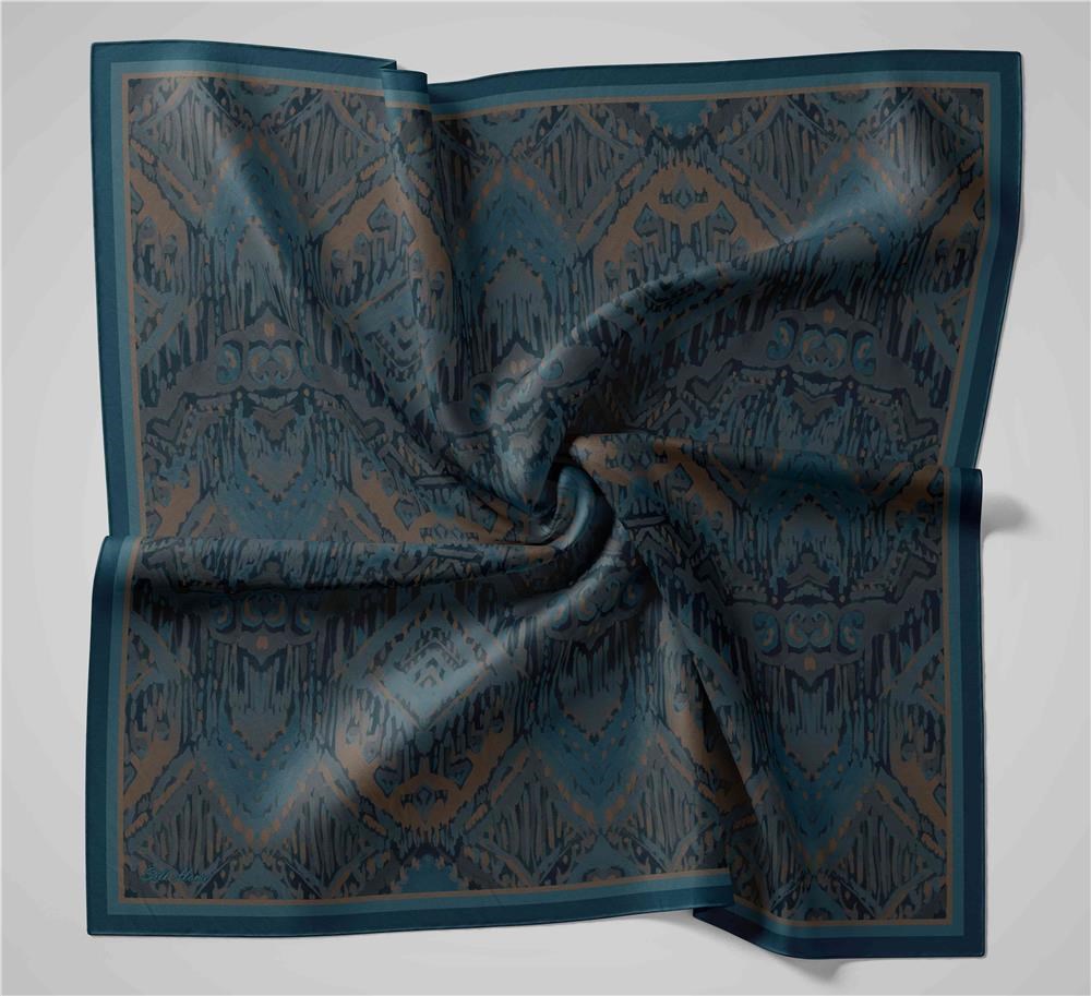 Viskon Velora Eşarp Dört Mevsim Karma Desen Indigo 90x90