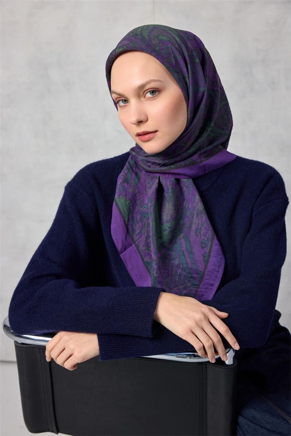 Viskon Velora Eşarp Dört Mevsim Karma Desen Menekşe 90x90