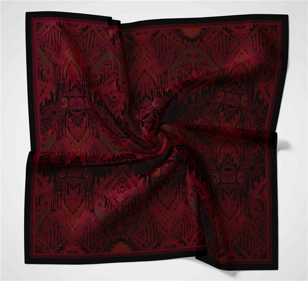 Viskon Velora Eşarp Dört Mevsim Karma Desen Bordo 90x90