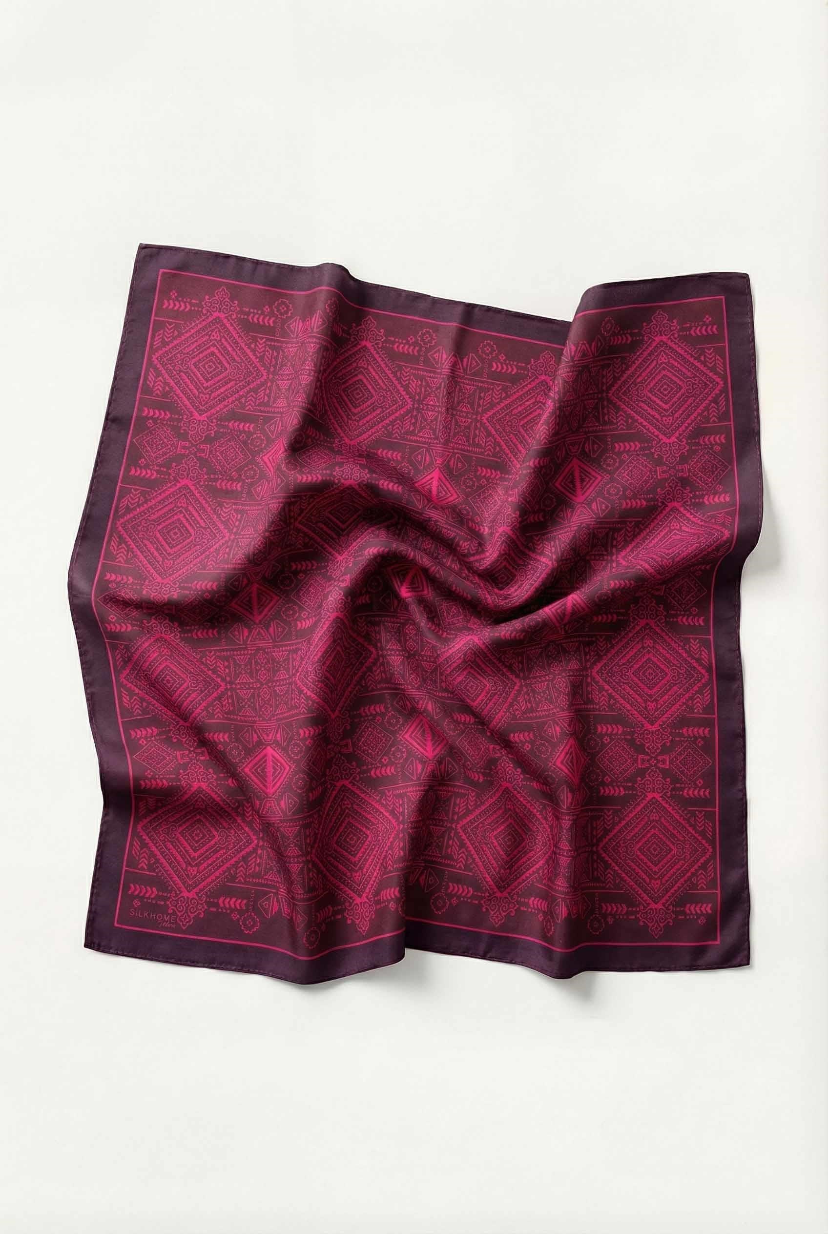 Viskon Velora Eşarp Dört Mevsim Kilim Desen Mürdüm 90X90