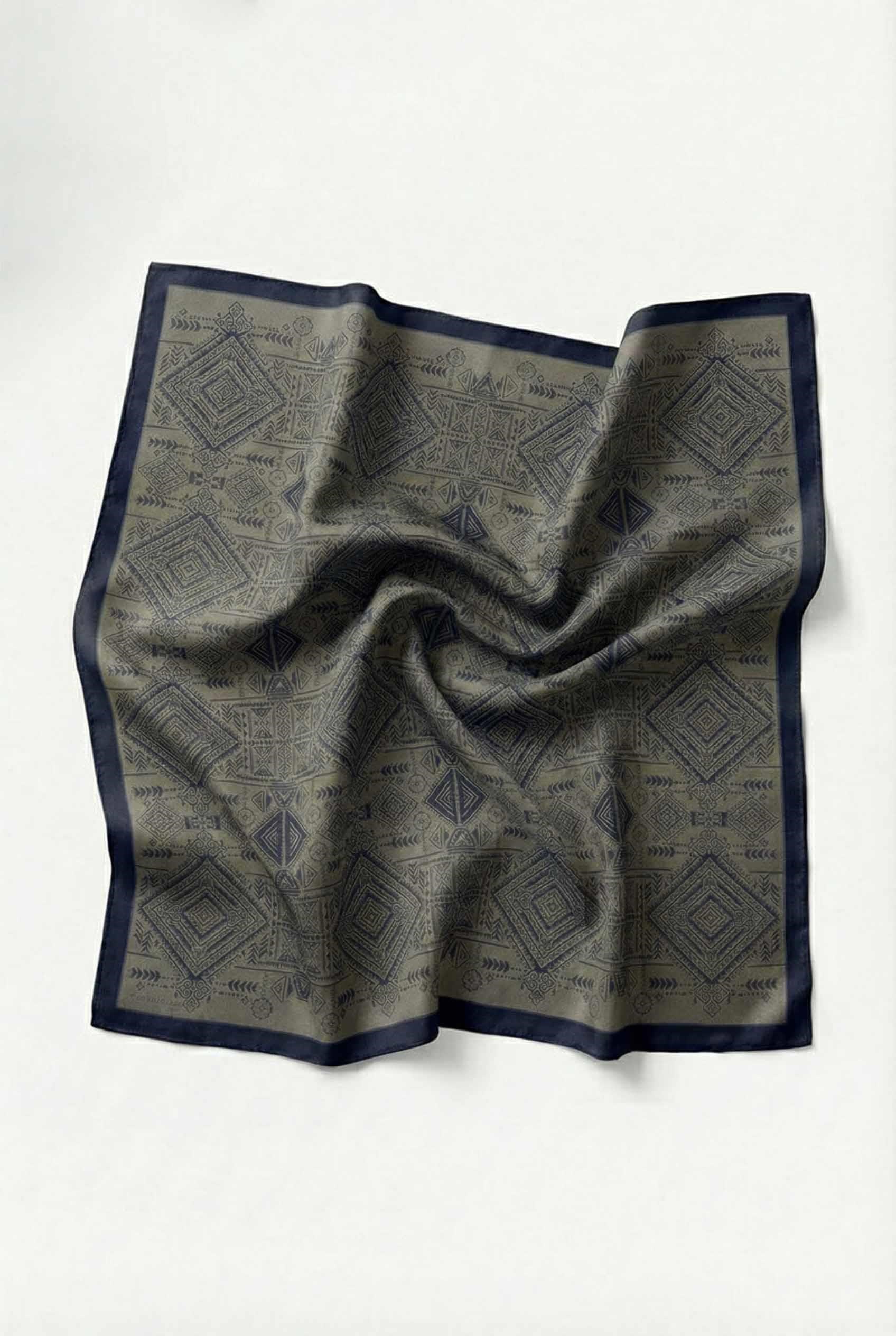 Viskon Velora Eşarp Dört Mevsim Kilim Desen Haki 90X90