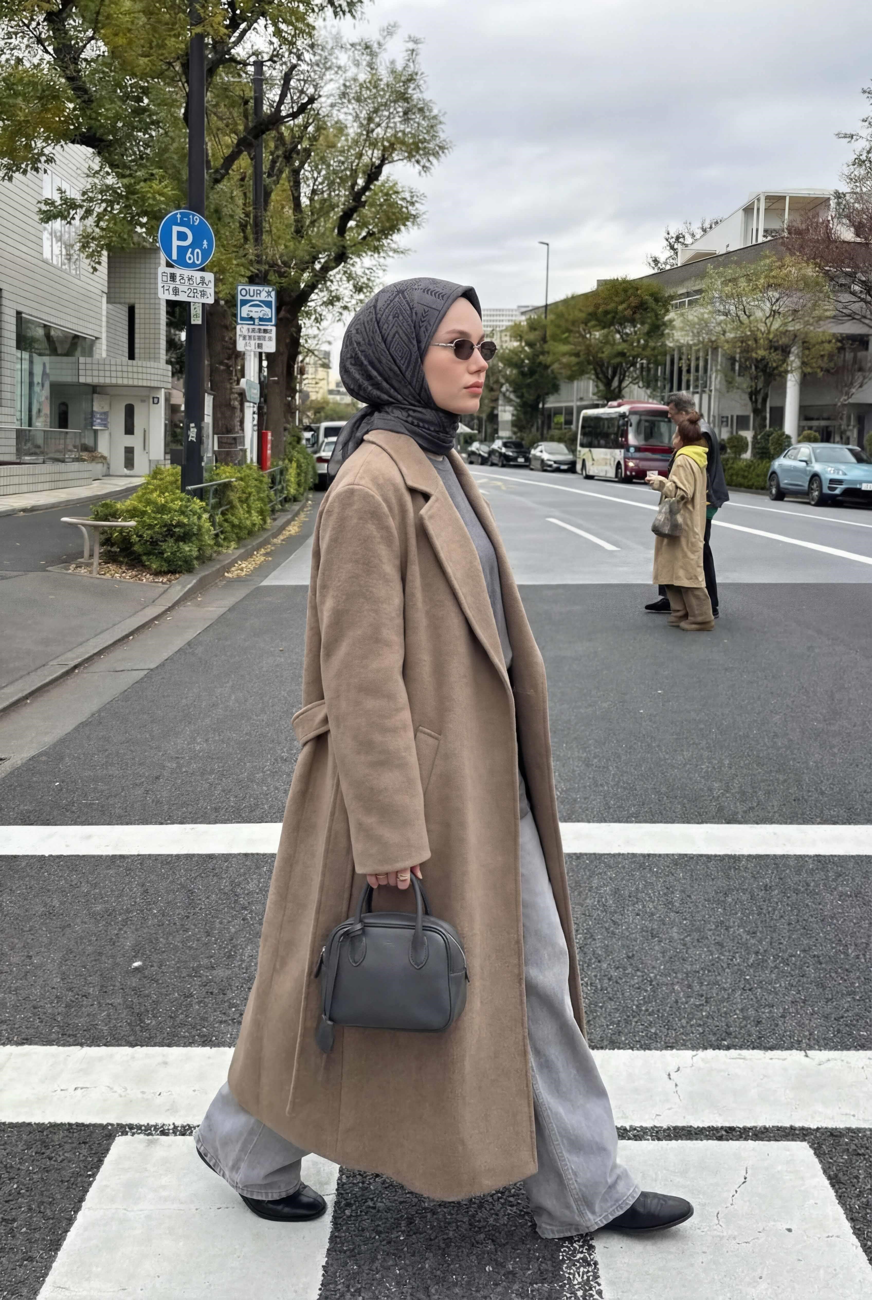 Viskon Velora Eşarp Dört Mevsim Kilim Desen Gri 90X90