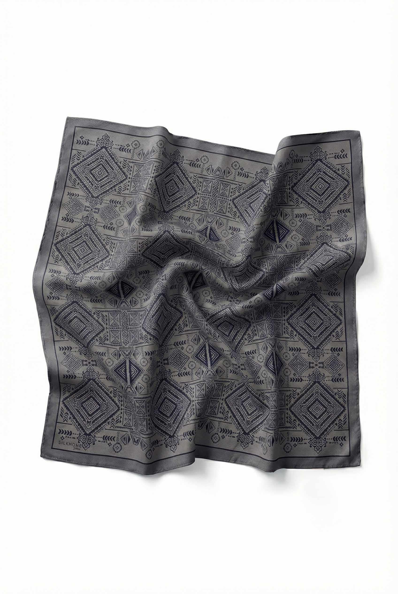 Viskon Velora Eşarp Dört Mevsim Kilim Desen Gri 90X90