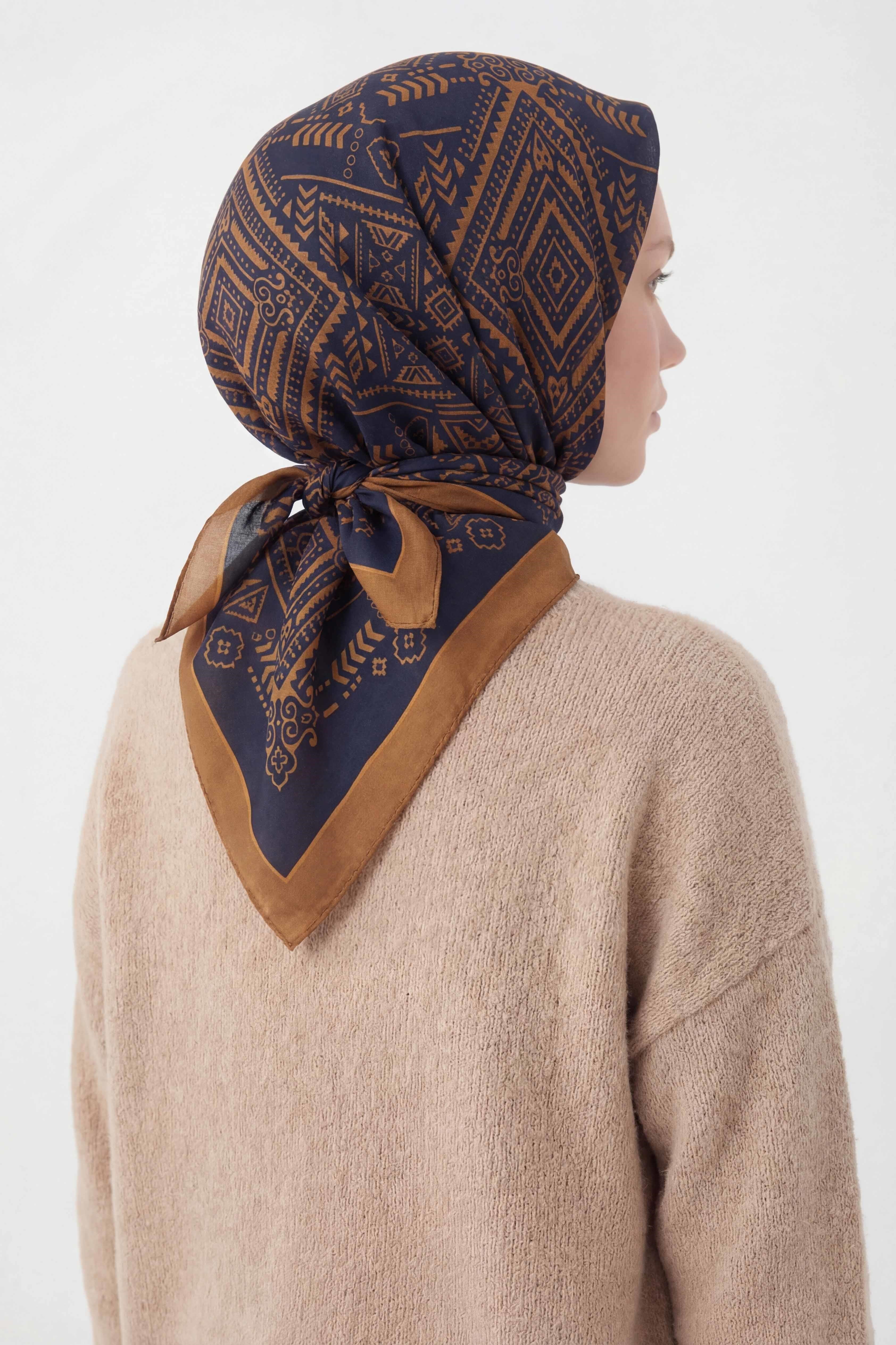 Viskon Velora Eşarp Dört Mevsim Kilim Desen Taba 90X90