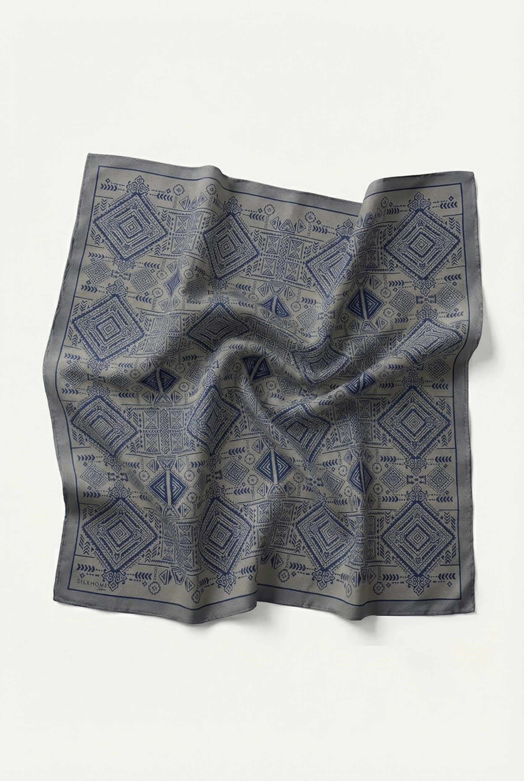 Viskon Velora Eşarp Dört Mevsim Kilim Desen Küf Yeşili 90X90