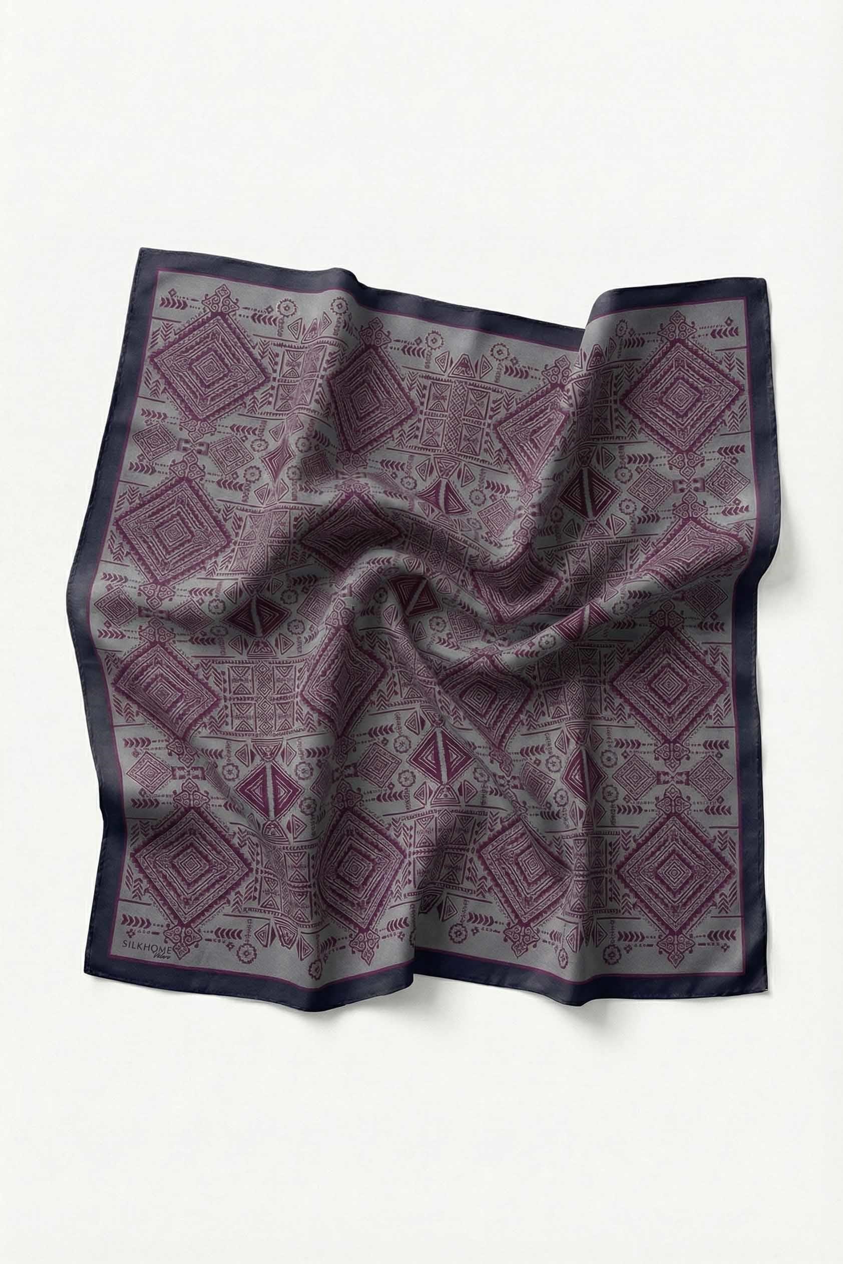 Viskon Velora Eşarp Dört Mevsim Kilim Desen Lacivert 90X90