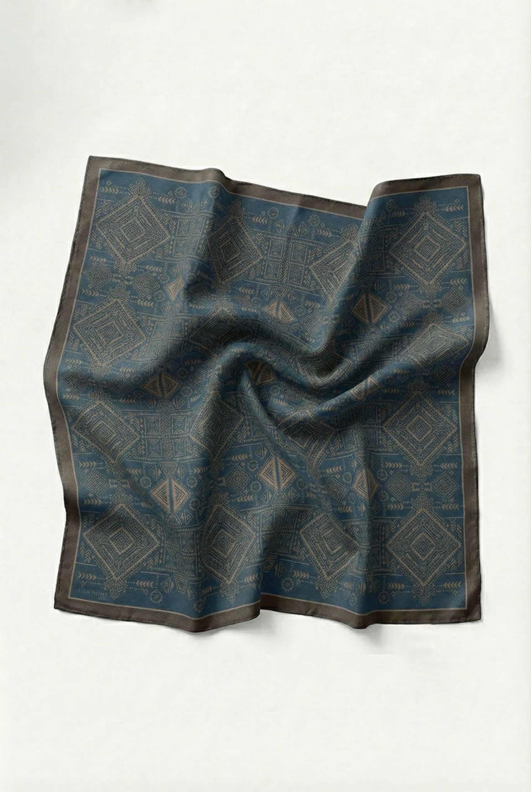 Viskon Velora Eşarp Dört Mevsim Kilim Desen Petrol Mavisi 90X90