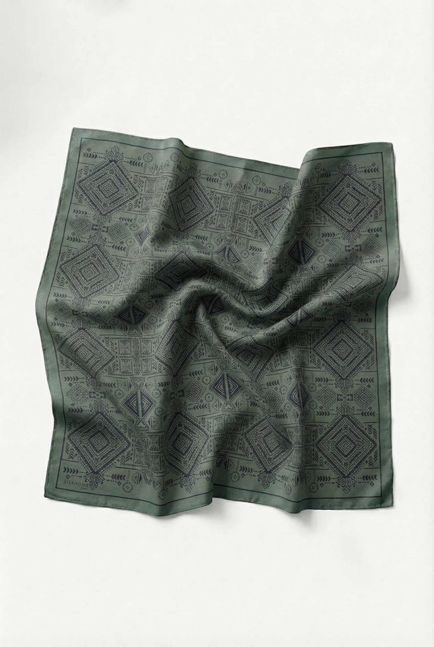 Viskon Velora Eşarp Dört Mevsim Kilim Desen Yeşil 90X90