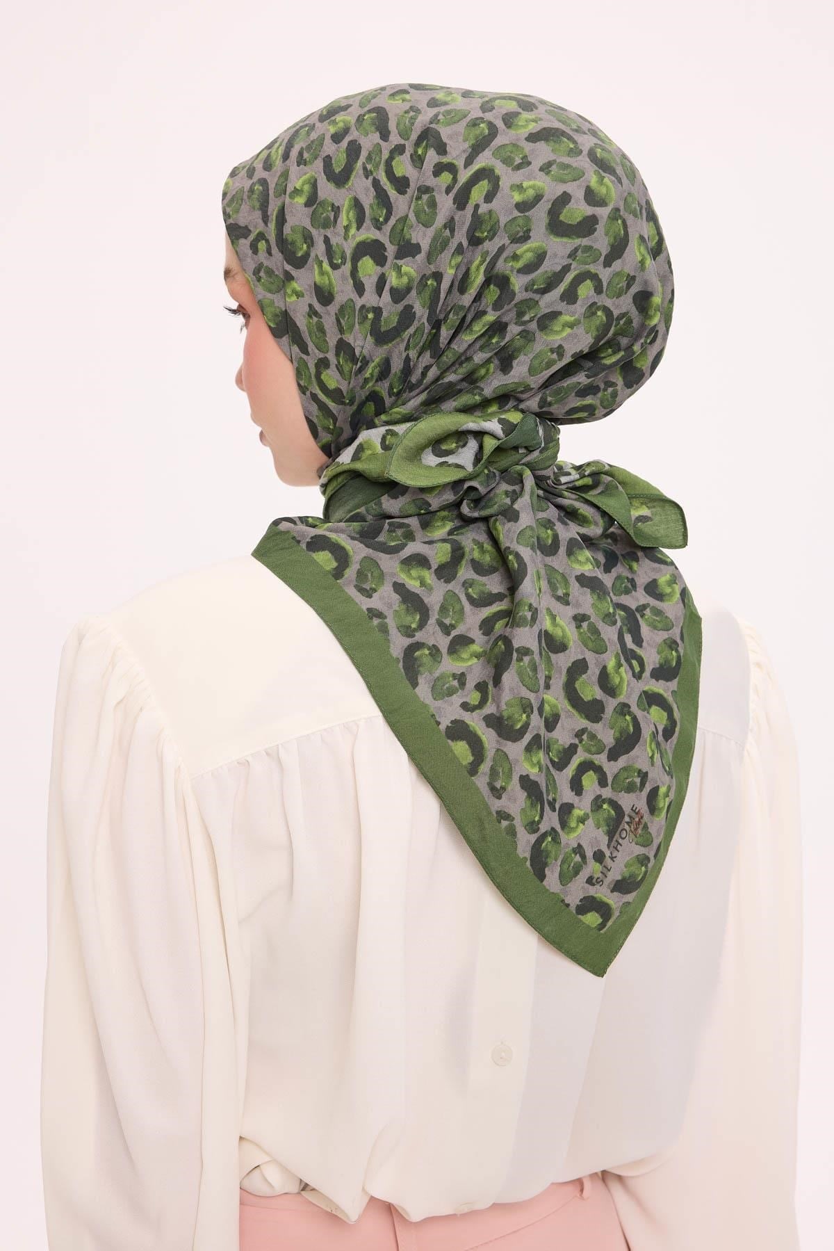 Viskon Velora Eşarp Dört Mevsim Leopar Desen Koyu Gri 90X90