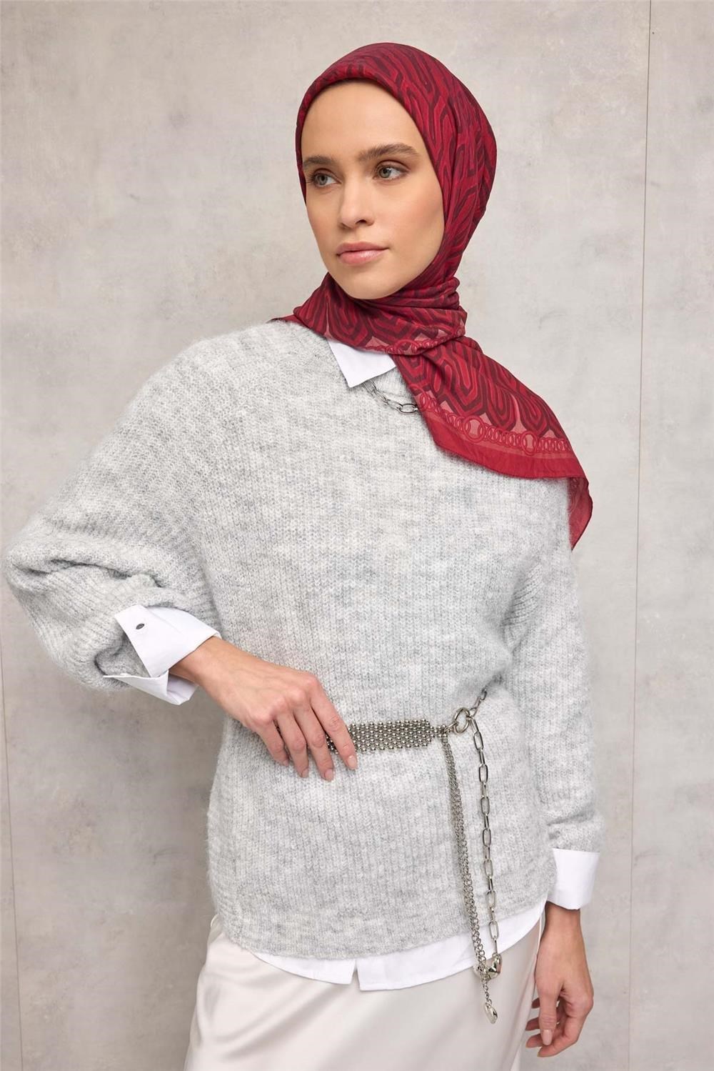 Viskon Velora Eşarp Dört Mevsim Zincir Desen Berry 90x90