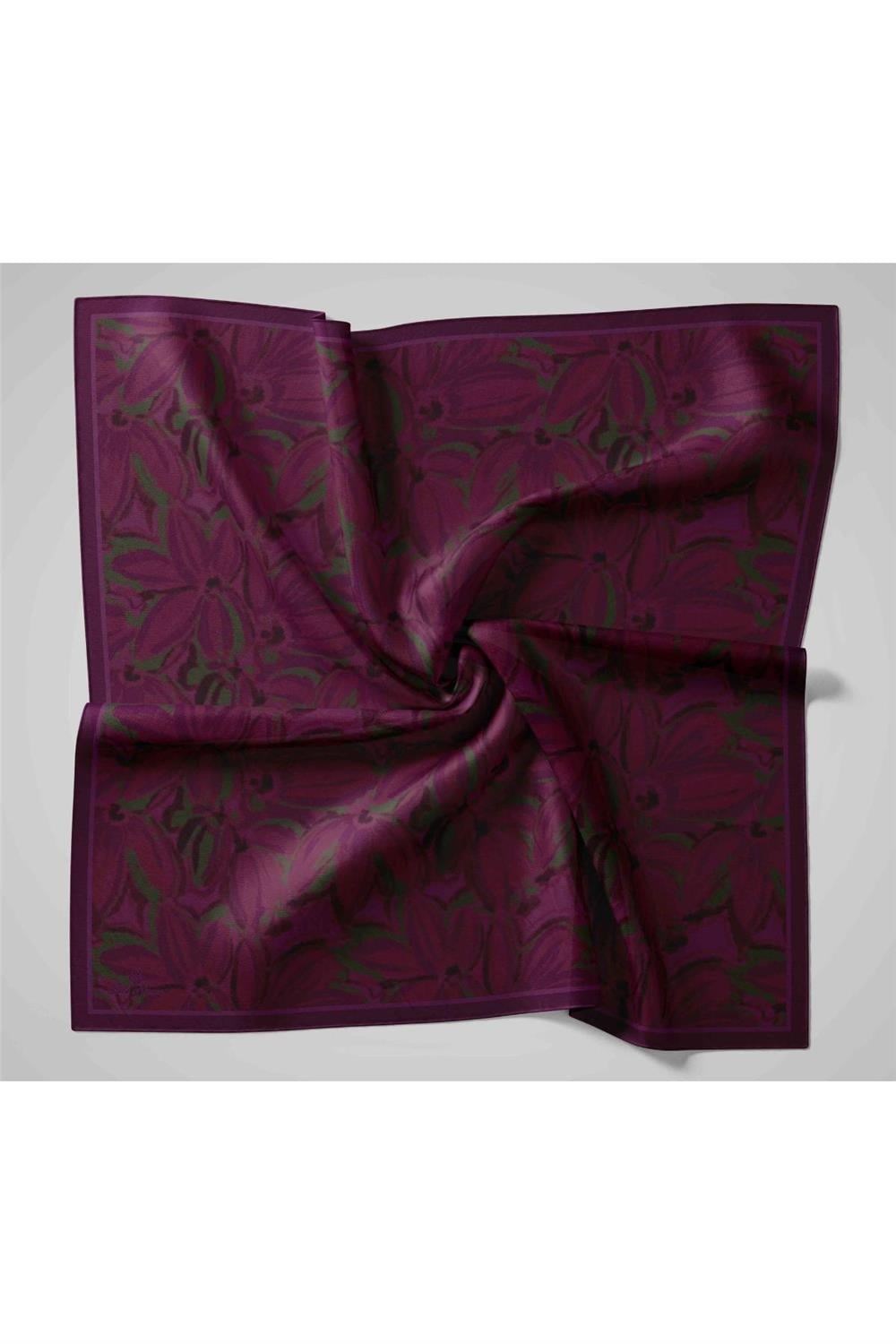 Viskon Velora Eşarp Erguvan-Violet Tonlu Desenli Tok Duruşlu Kaymaz 90x90