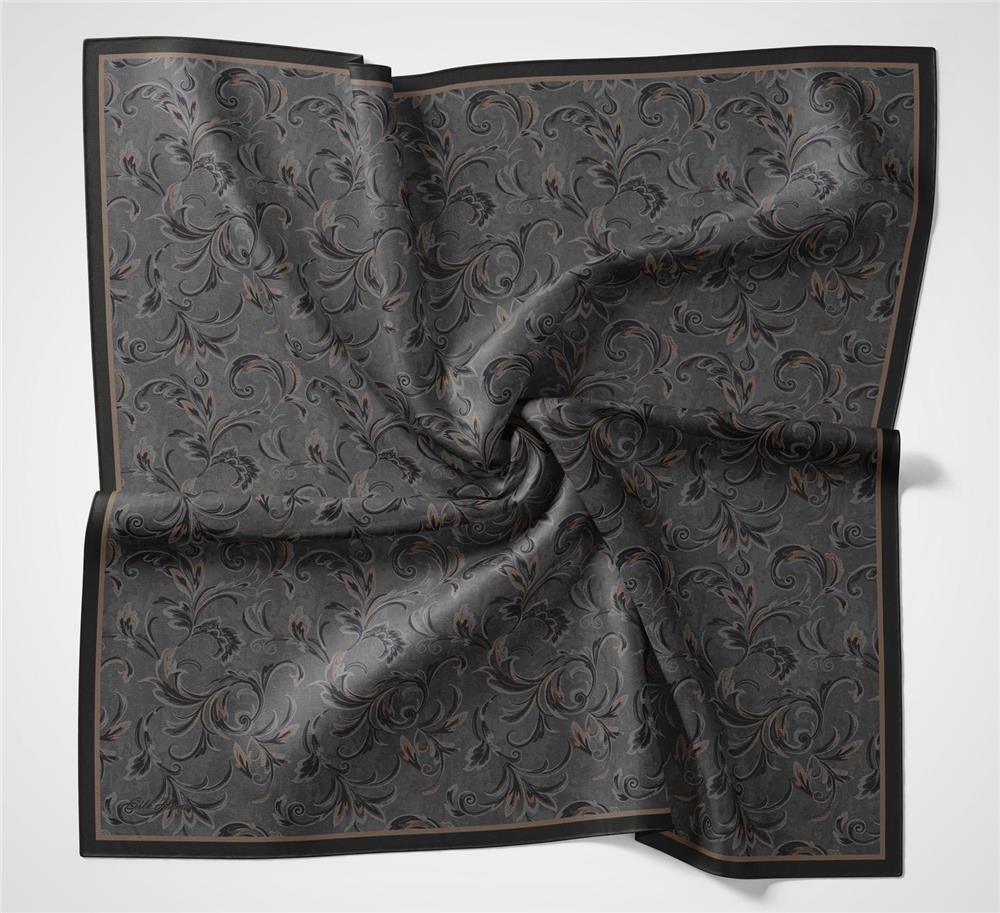 Viskon Velora Eşarp Espresso Tonlu Barok Floral Desenli Tok Duruşlu 90x90