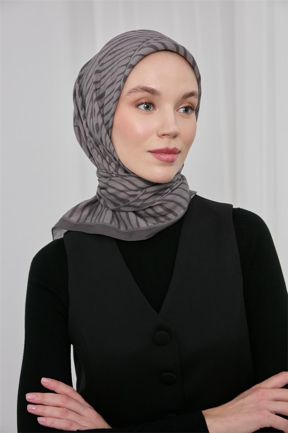 Viskon Velora Eşarp Koyu Gri Yeşil Dokulu Dört Mevsim 90x90