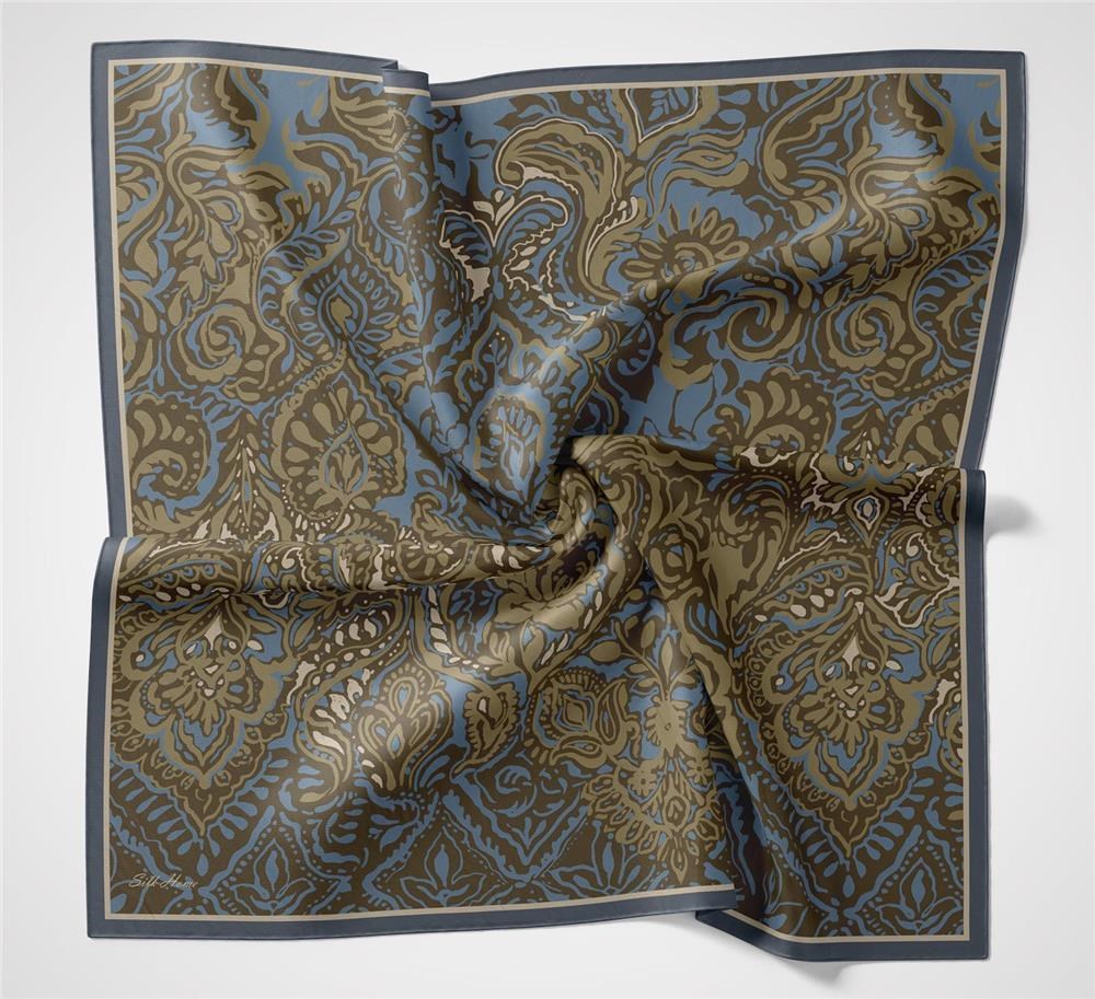 Viskon Velora Eşarp Koyu Indigo Antik Desenli Tok Duruşlu 90x90