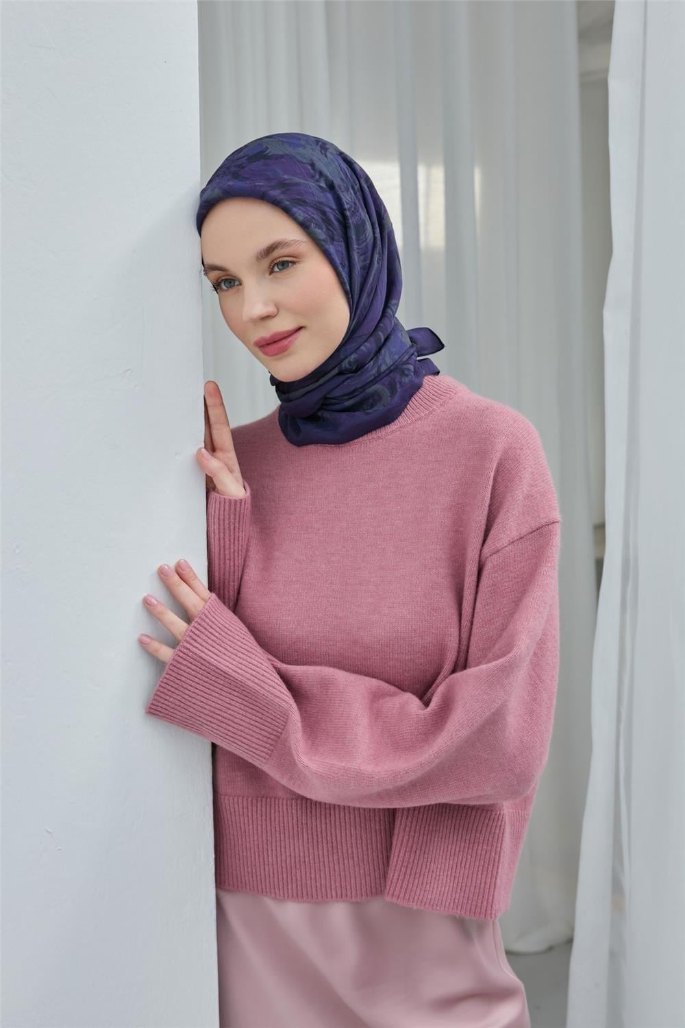 Viskon Velora Eşarp Mor Dört Mevsim 90x90