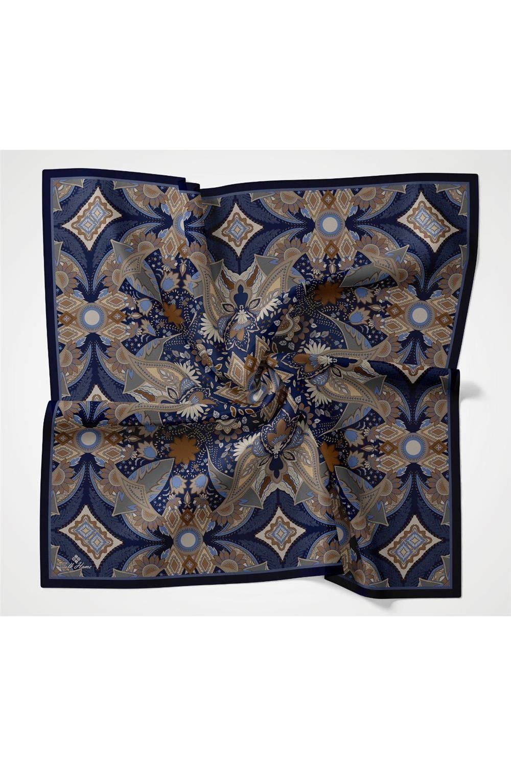 Viskon Velora Eşarp Mor-Taba Desenli Kaymaz Tok Duruşlu 90x90
