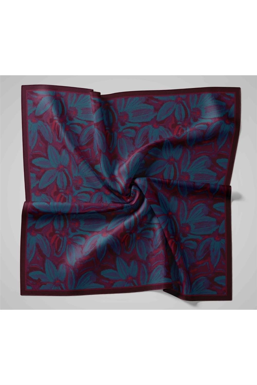Viskon Velora Eşarp Mürdüm-Bordo Tonlu Desenli Tok Duruşlu Kaymaz 90x90
