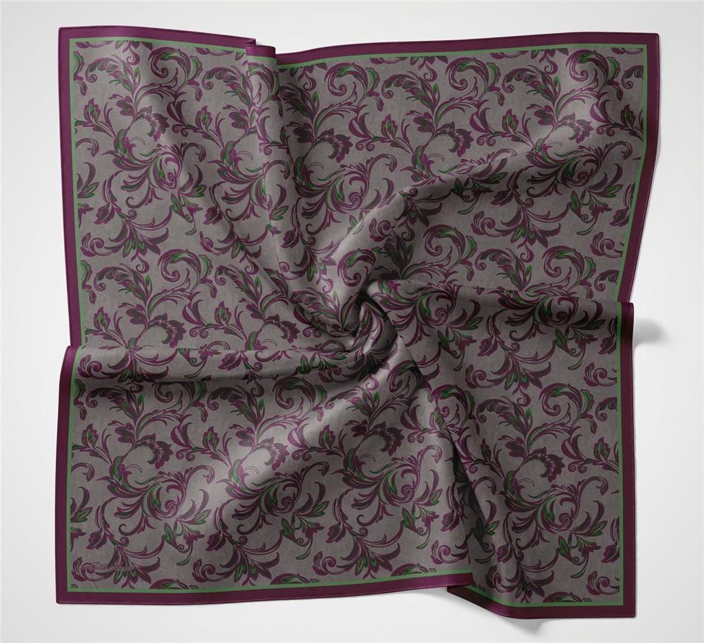 Viskon Velora Eşarp Patlıcan Moru Floral Desenli Tok Duruşlu 90x90