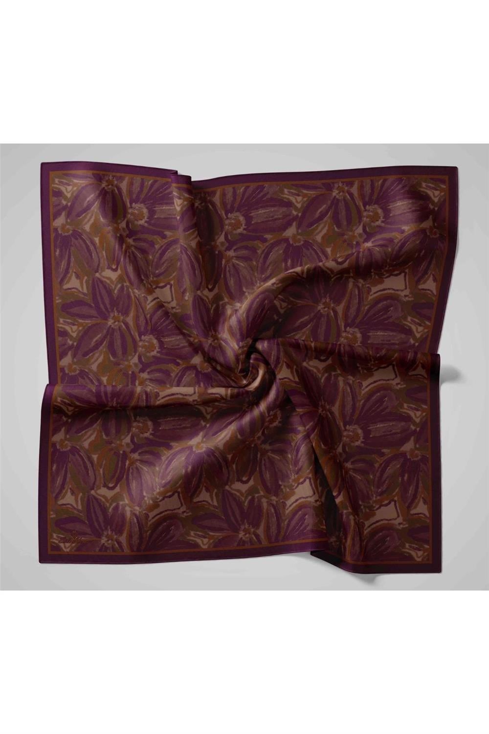 Viskon Velora Eşarp Violet-Camel Tonlu Desenli Tok Duruşlu Kaymaz 90x90