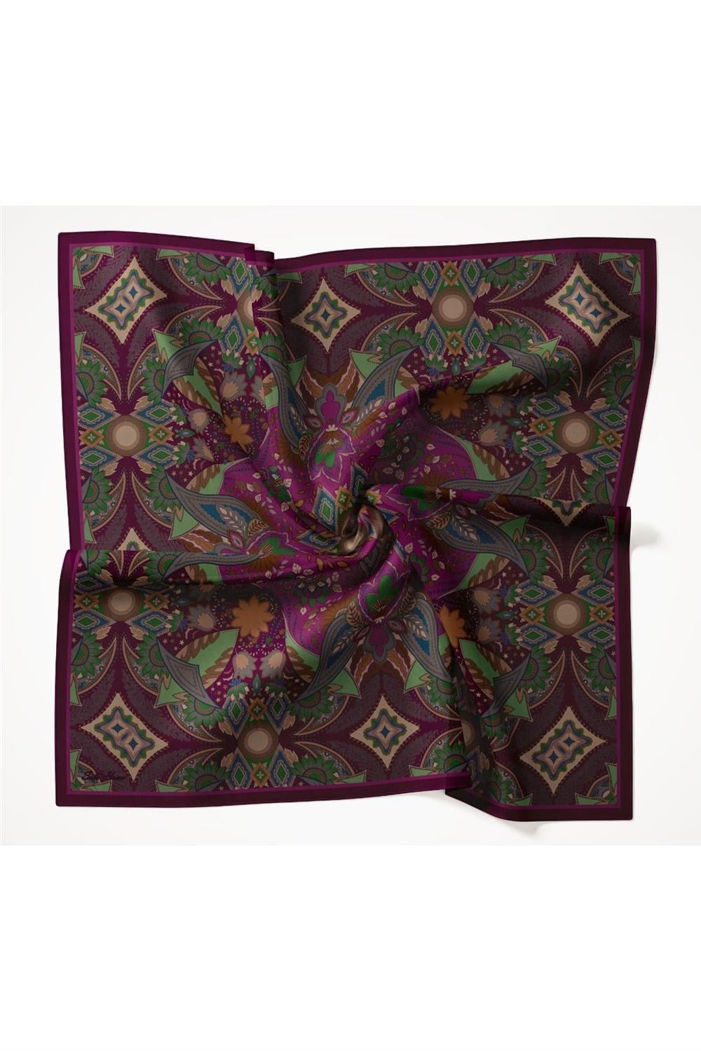 Viskon Velora Eşarp Violet Desenli Tok Duruşlu Dört Mevsim 90x90