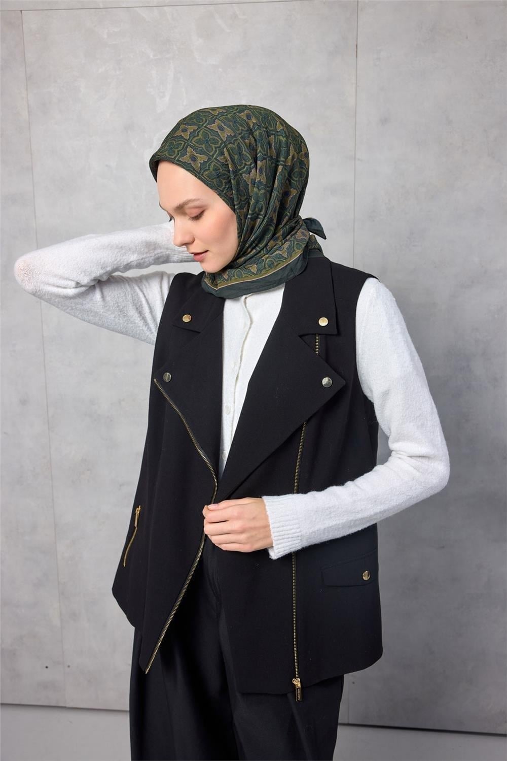 Viskon Velora Eşarp Yonca Desenli Orman Yeşili Tok Duruşlu 90x90