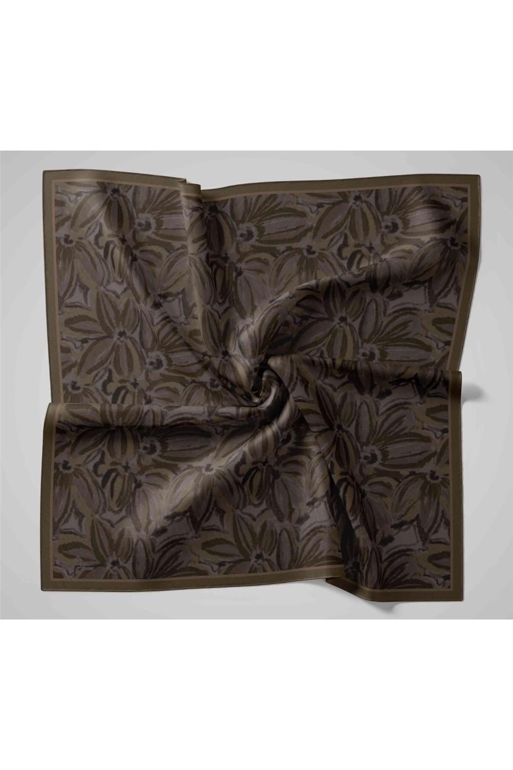 Viskon Velora Eşarp Zeytin Gri-Sazlık Yeşili Desenli Tok Duruşlu Kaymaz Dokulu 90x90