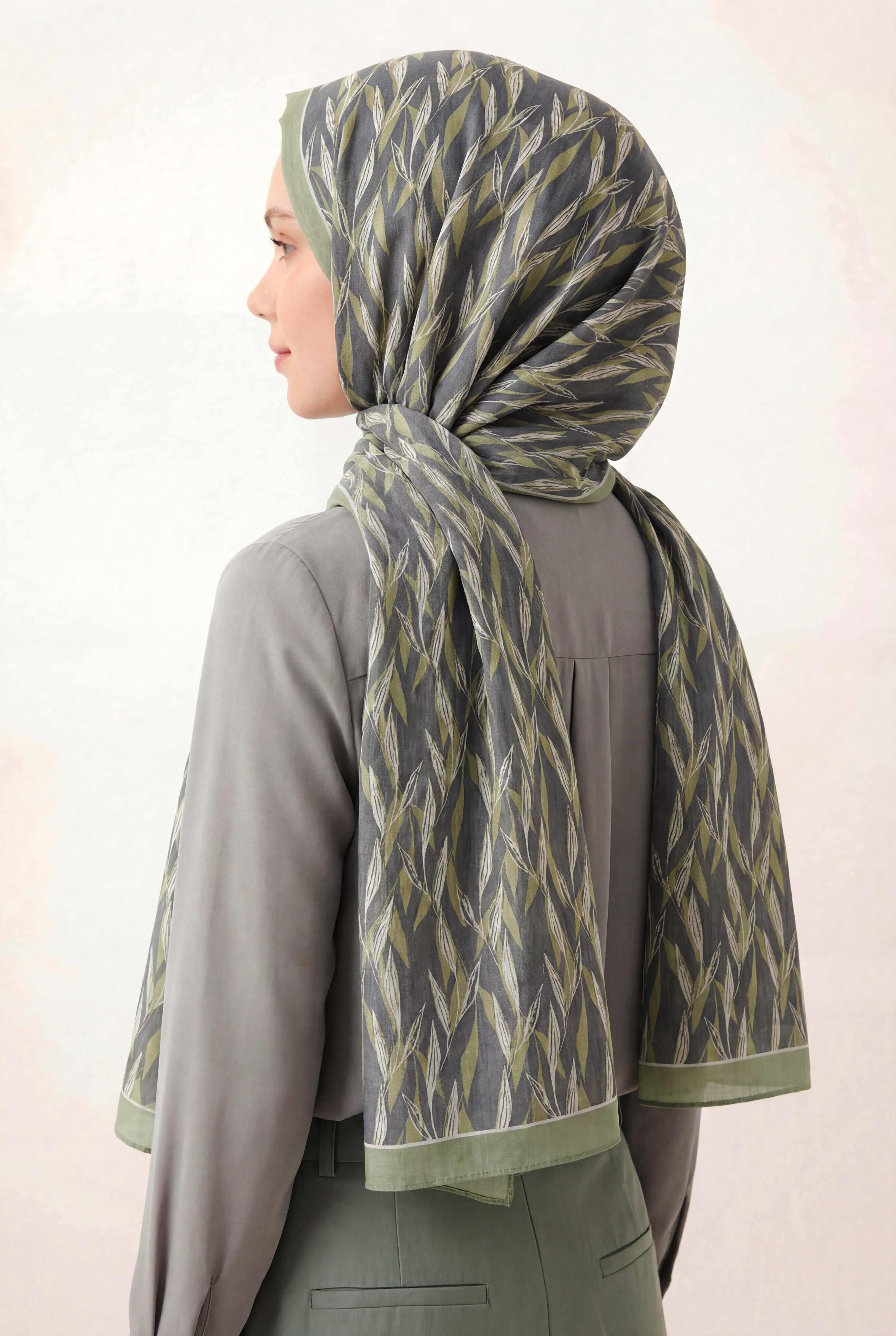 Yaprak Desen Gri 75X195 Soft Şal