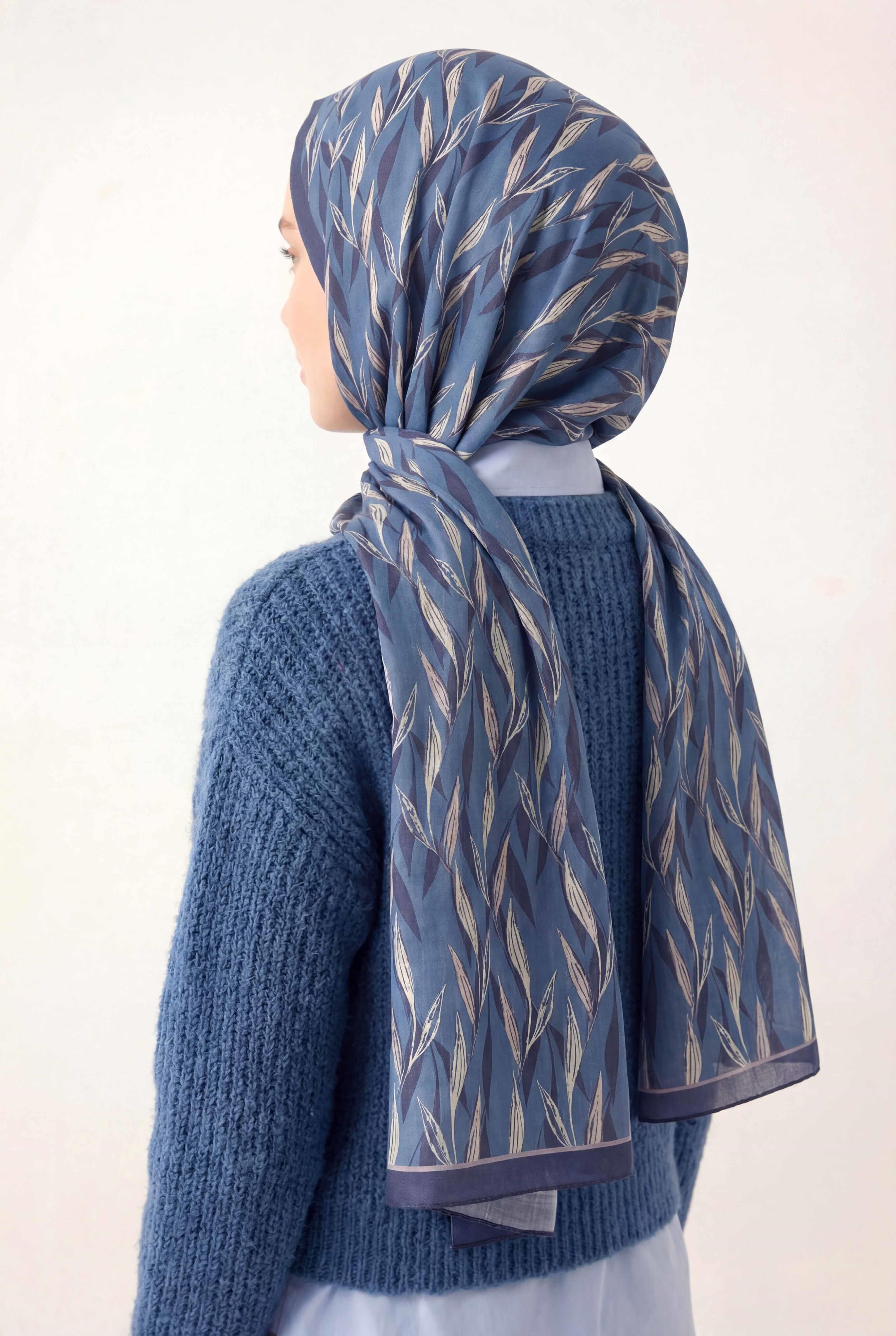 Yaprak Desen İndigo 75X195 Soft Şal