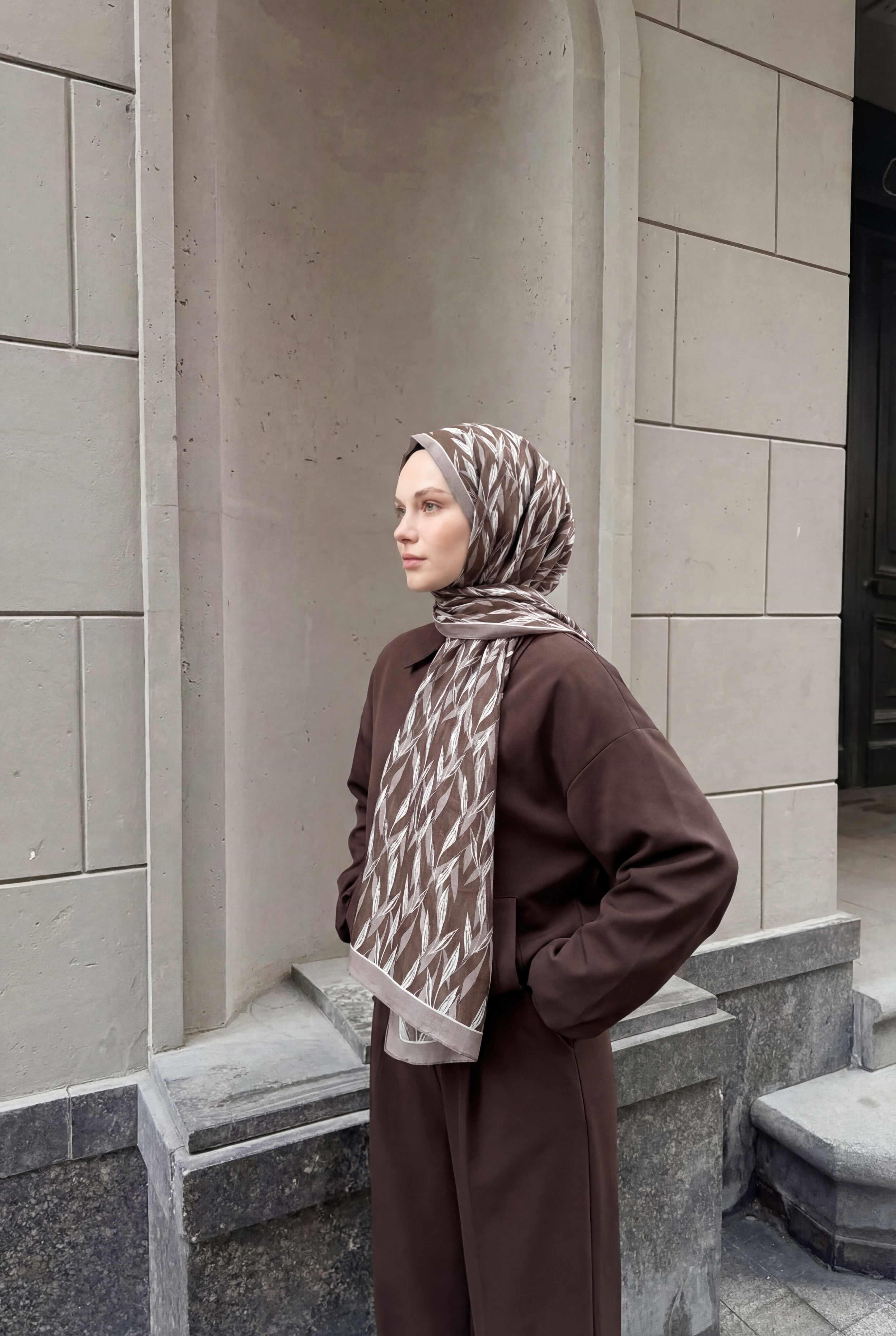 Yaprak Desen Soluk Lila 75X195 Soft Şal