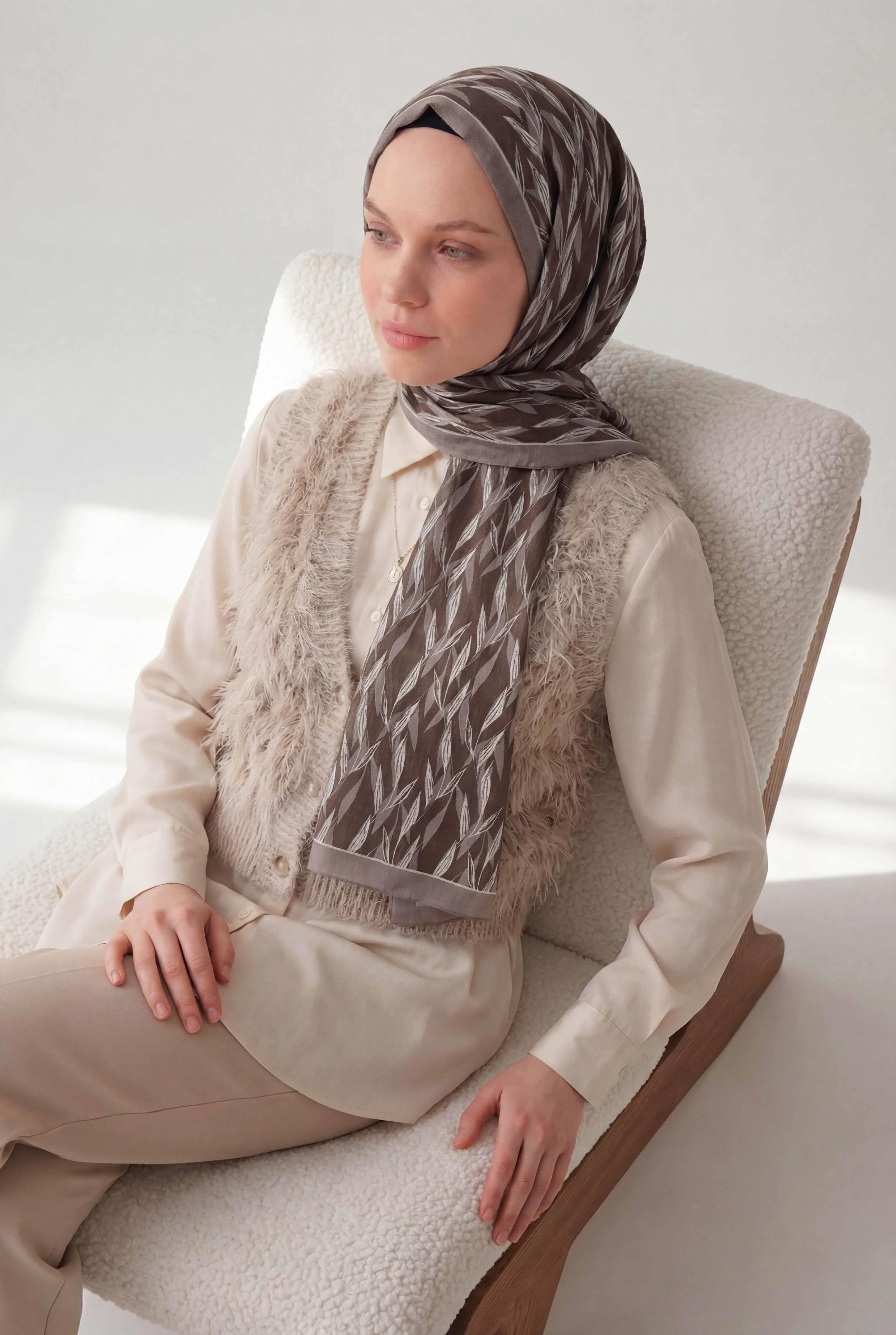 Yaprak Desen Soluk Lila 75X195 Soft Şal
