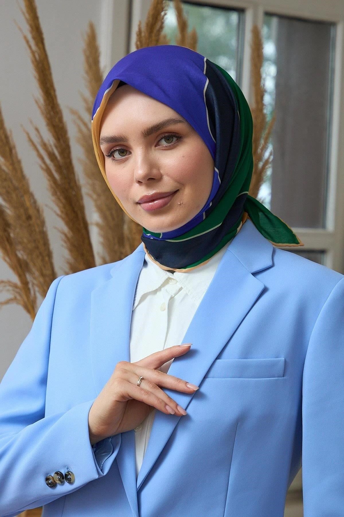 Yaz Işıltısı Koleksiyonu Soft Eşarp Yeşil Lacivert 1190-11