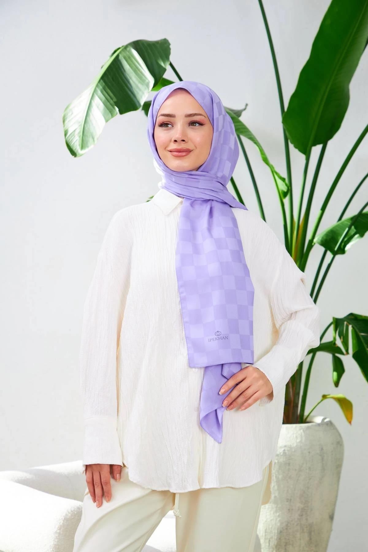 Yeni Dama Desen İpeksi Jakar Şal Leylak 9007-14