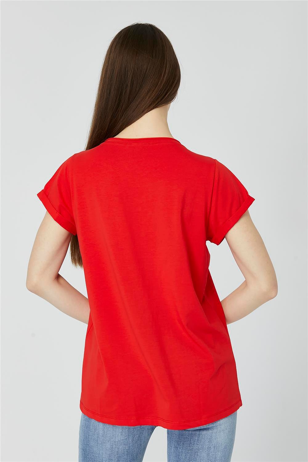 Kıvrık Yaka Yıldız Baskılı Tshirt