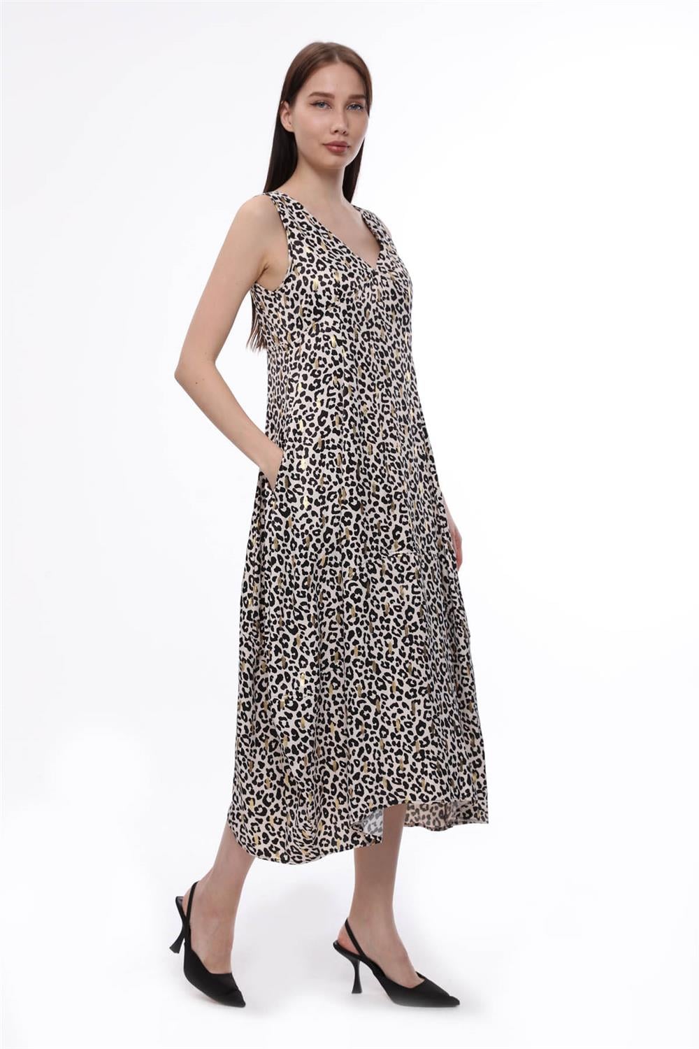 Leopar Desenli Elbise