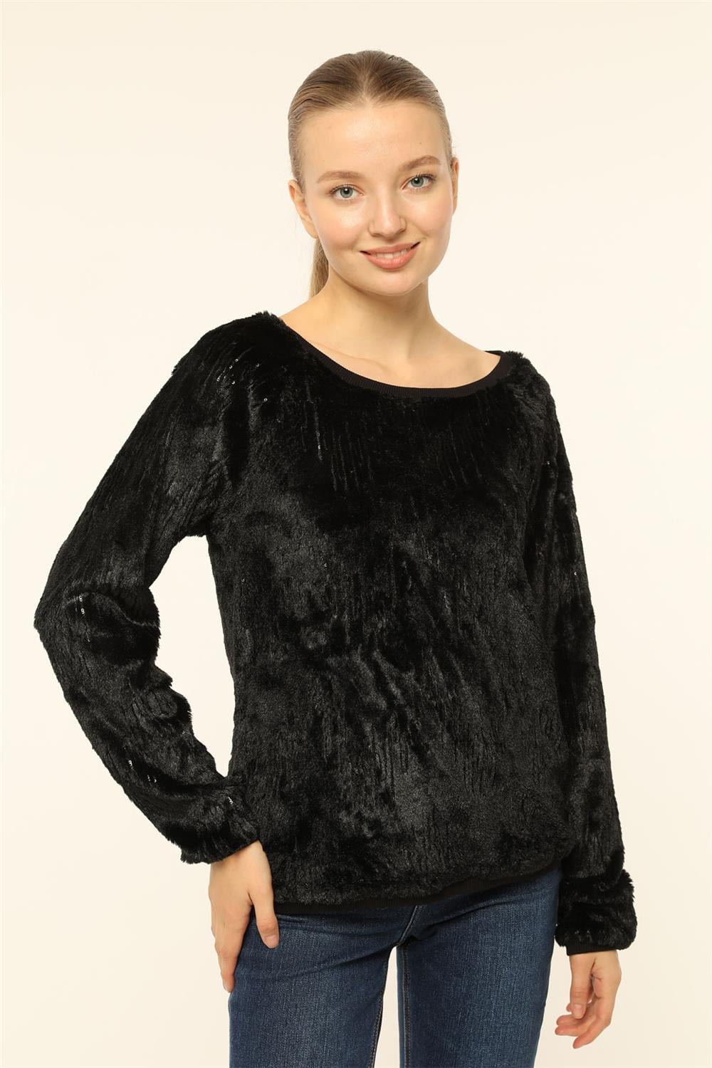 Peluş Payetli Bluz