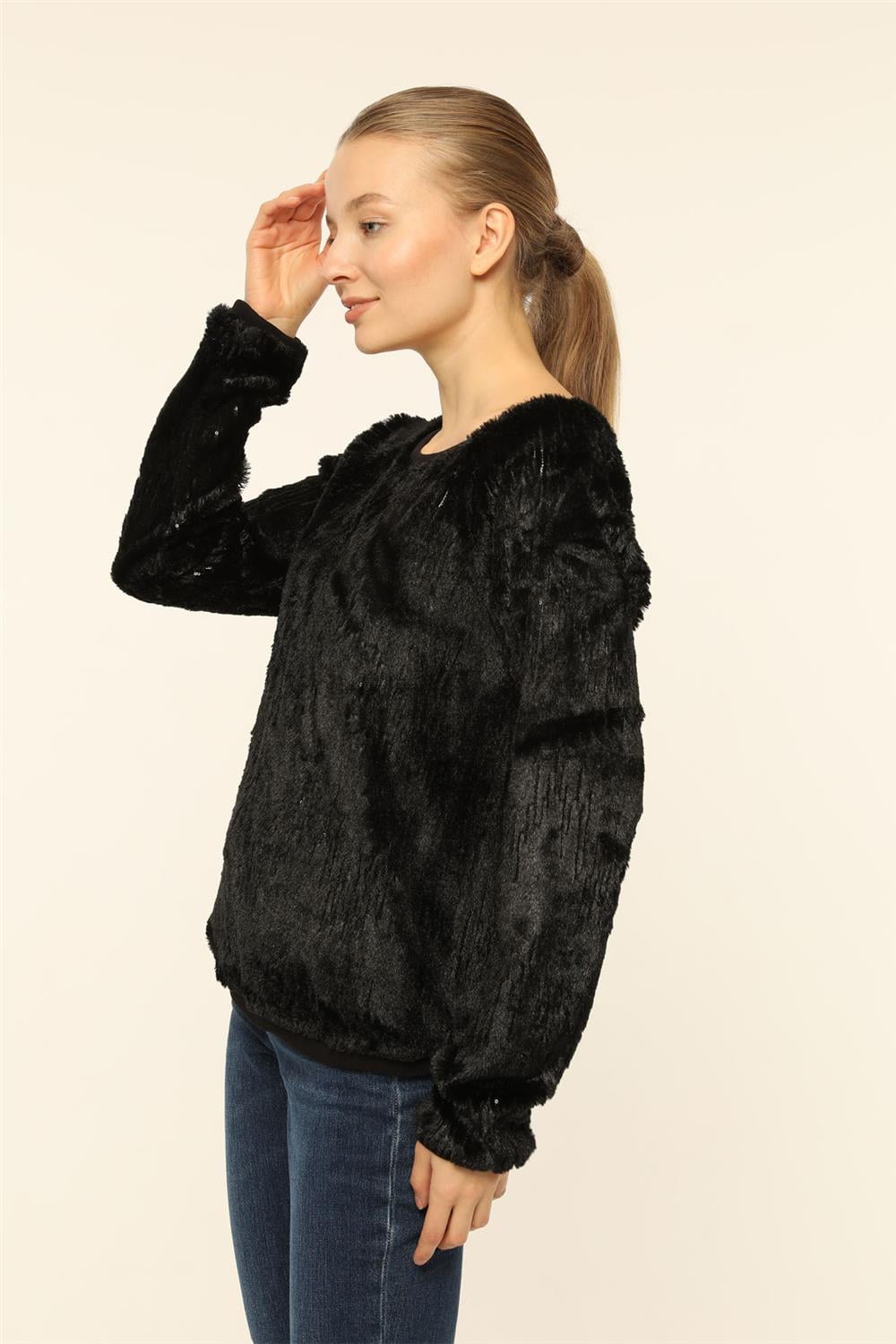 Peluş Payetli Bluz