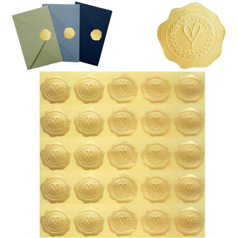 3D Kabartma Kendinden Yapışkanlı Çıkartma Etiket Altın Kalp Desen